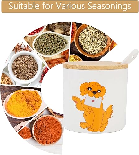 Miniatura 7 de Kitchenexus Azucarero de cerámica, azucarero de porcelana con tapa de madera y cuchara de acero inoxidable de 9 oz/9.0 fl oz con patrón de perro,