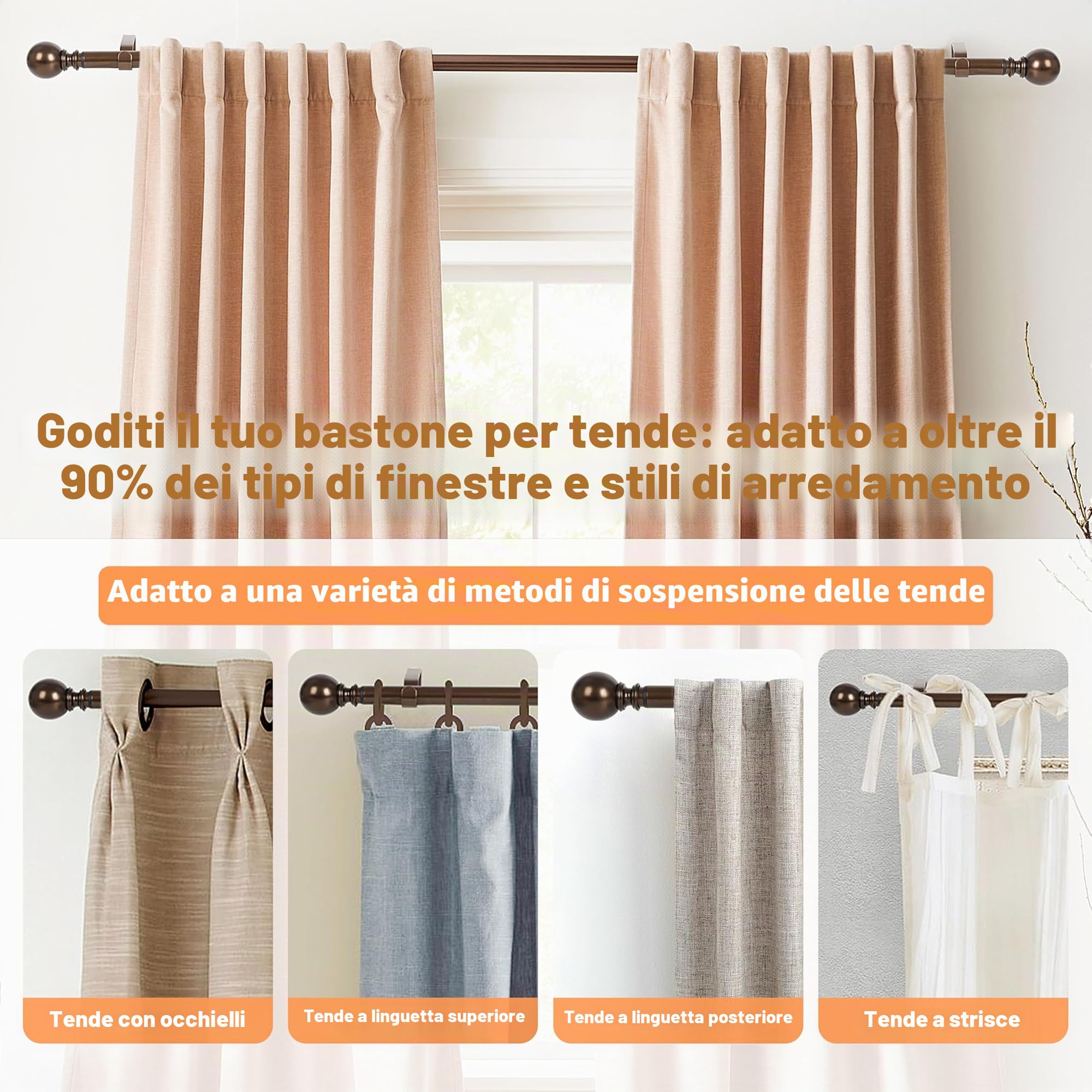 KINGSOW Aste per Tende Estensibili in Bronzo: Aste per Tende per Finestre Regolabili Asta Singola per Tende 160-300cm per Tende con Occhielli