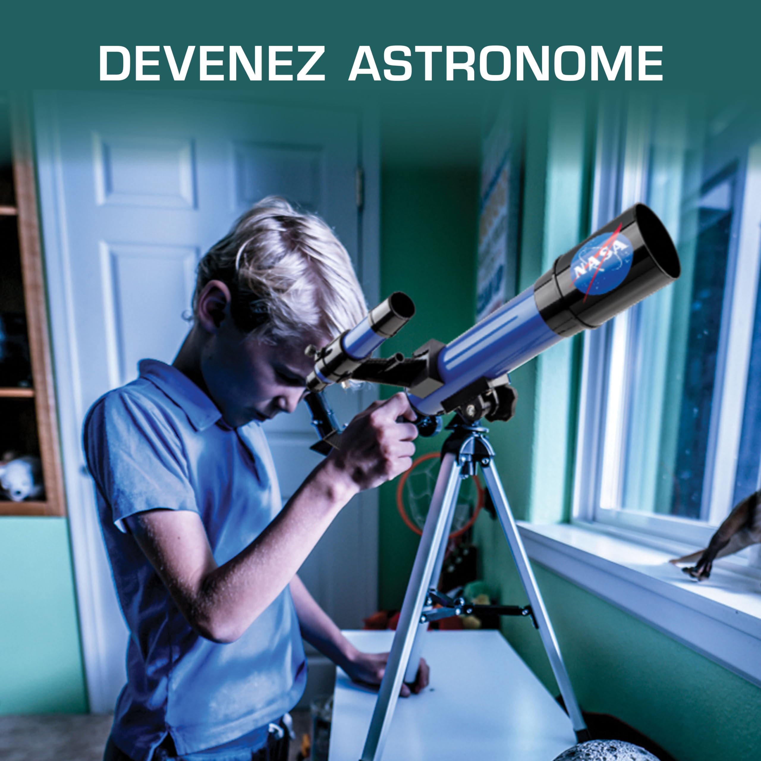 Télescope Lunaire NASA pour Enfants – Grossissement 90x, Deux Oculaires, Trépied de Table, Chercheur, Jouet Espace Cadeau