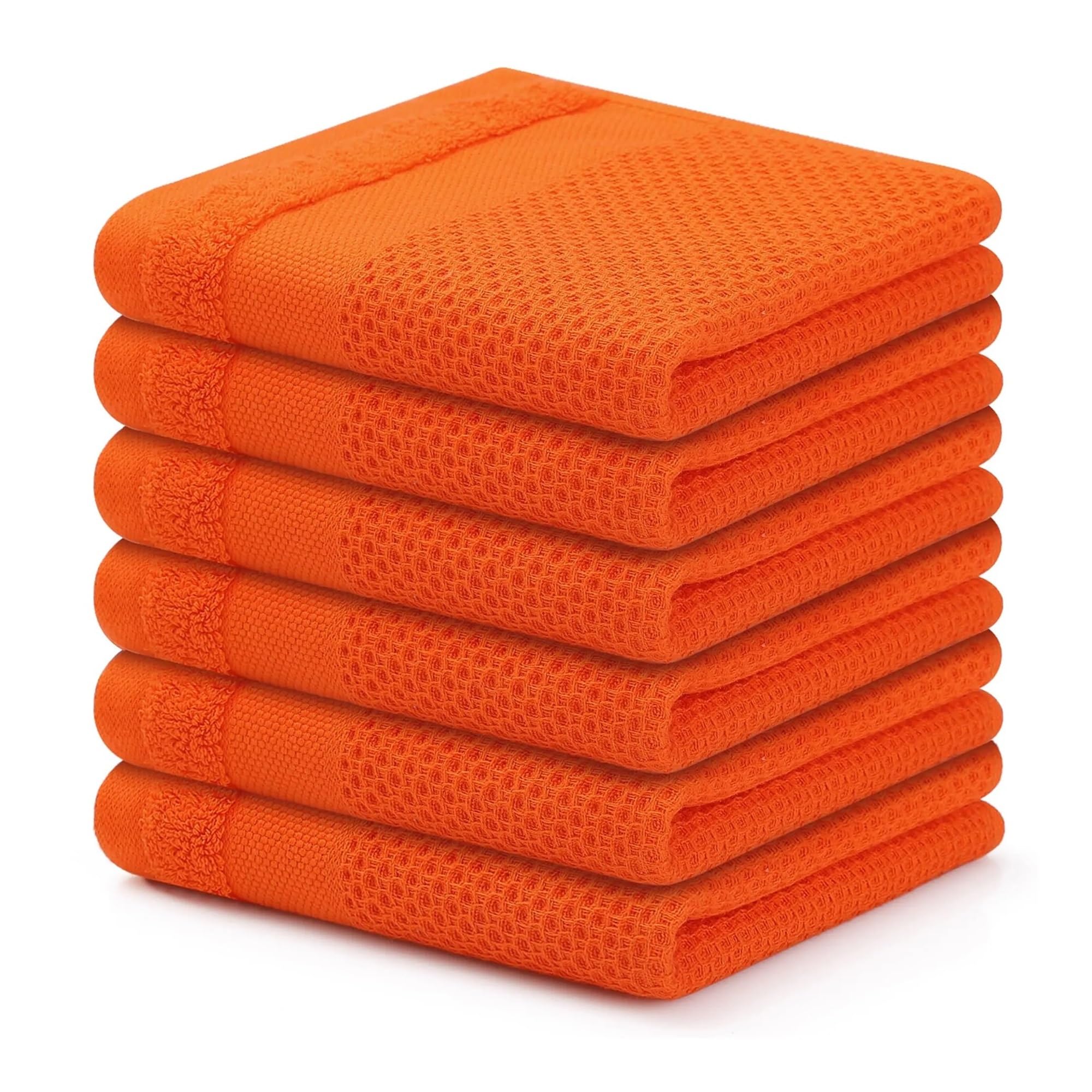 Jobaojiang Kitchen Cotton Towels Honeycomb Cotton Dish Cloths Reusable Absorbent Household Washable Cleaning Cloths(Orange)