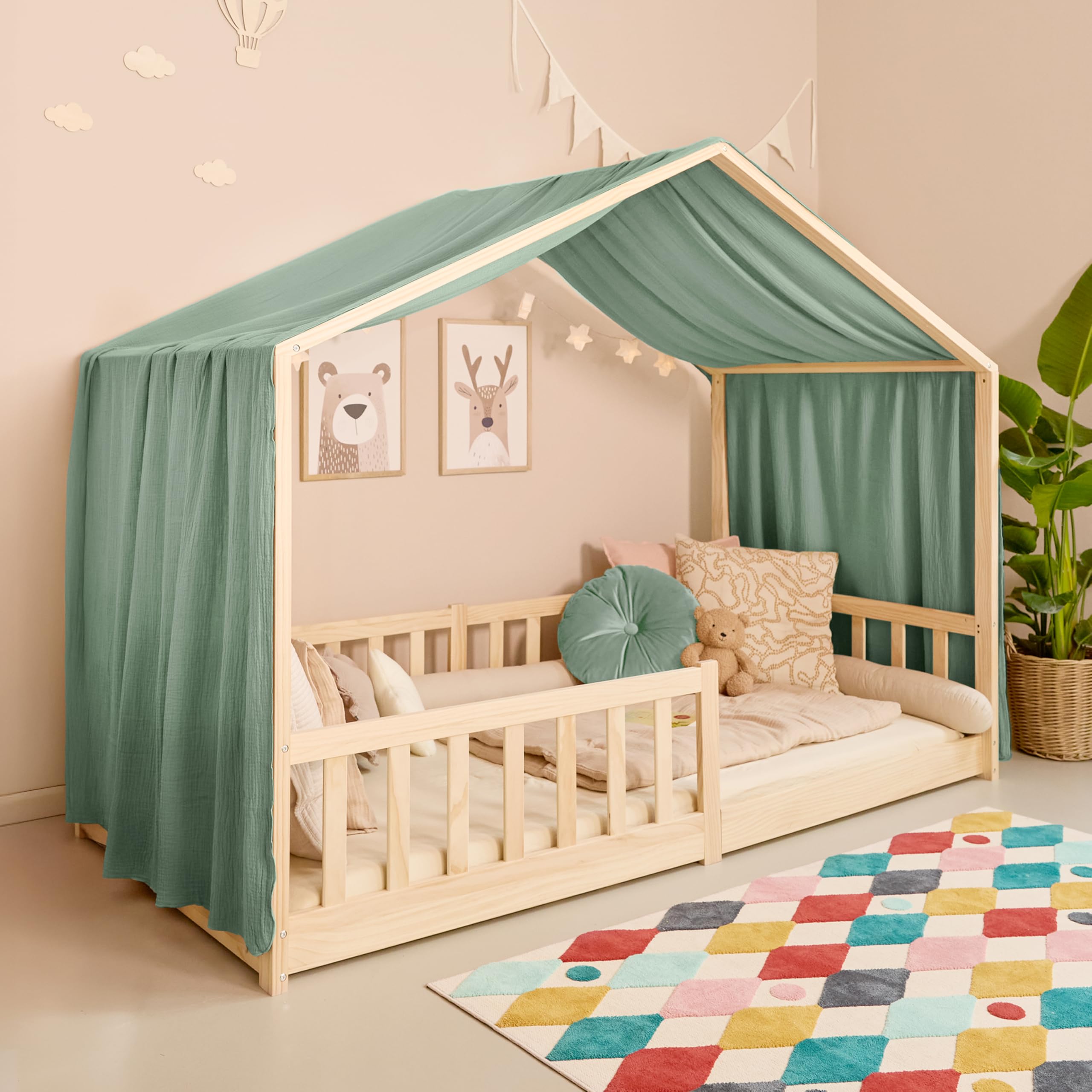 Mooskind Hausbett Himmel – Aus weichem Musselin in 7 Farben – 100% Bio-Baumwolle – Traumhafte Hausbett Deko & Himmelbett Vorhänge – Made in Europe mit Liebe
