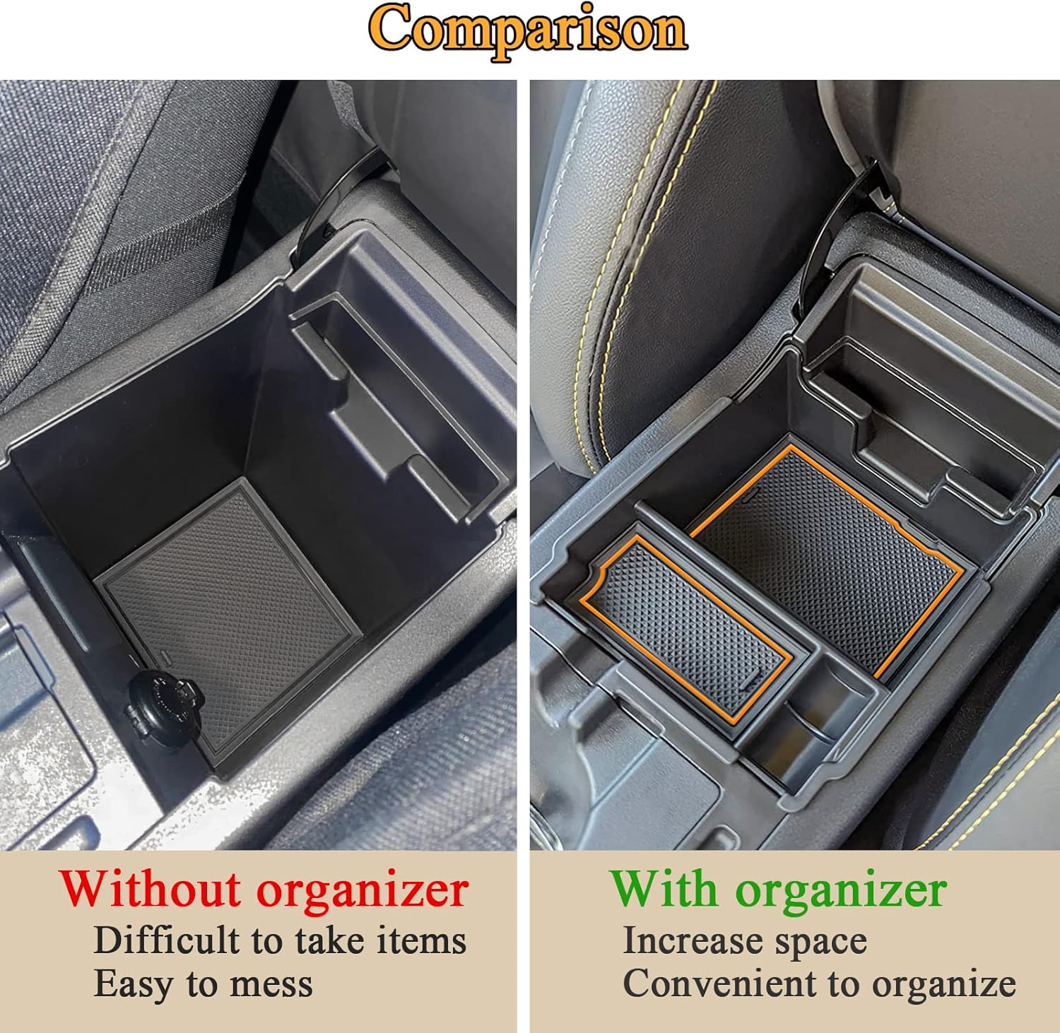 JKCOVER Dashboard Mats and Center Console Organizer Tray Compatible with 2017-2022 2023 Subaru Impreza and 2018-2022 2023 Subaru Crosstrek, ABS Material Insert Armrest Storage Box Accessories, Orange