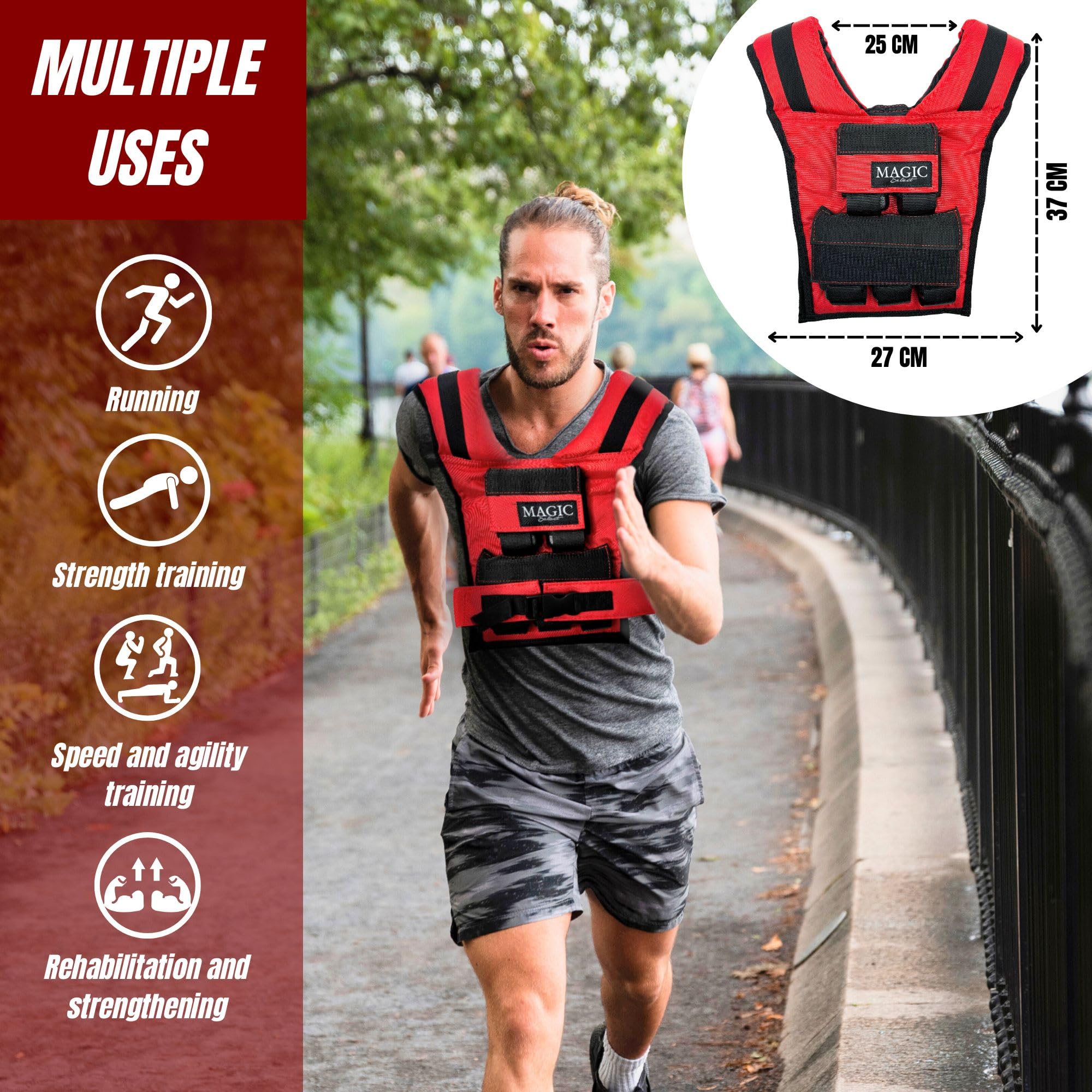 Giubbotto Zavorrato. Gilet Pesi da Allenamento. Gilet con Peso Regolabile 20 kg con Pesi Inclusi. Regolabile e Compatto per Uomo o Donna. Allenamento della Forza, Palestra in Casa, Crossfit, Corsa.
