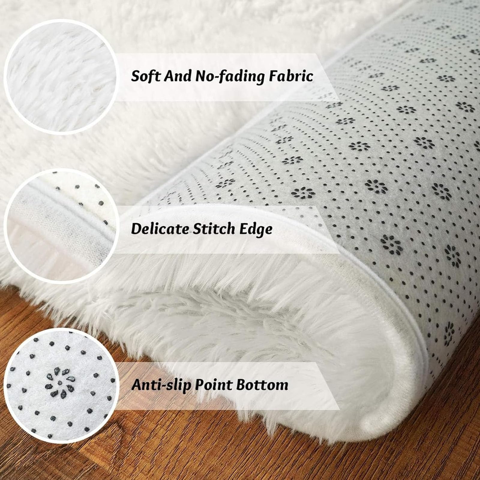 Flauschig Hochflor Teppich 140 x 250 cm Hochflor Langflor Weich Modern Unifarben Flauschig Shaggy Flauschiger Teppich für Schlafzimmer Küche Geeignet, Weiß