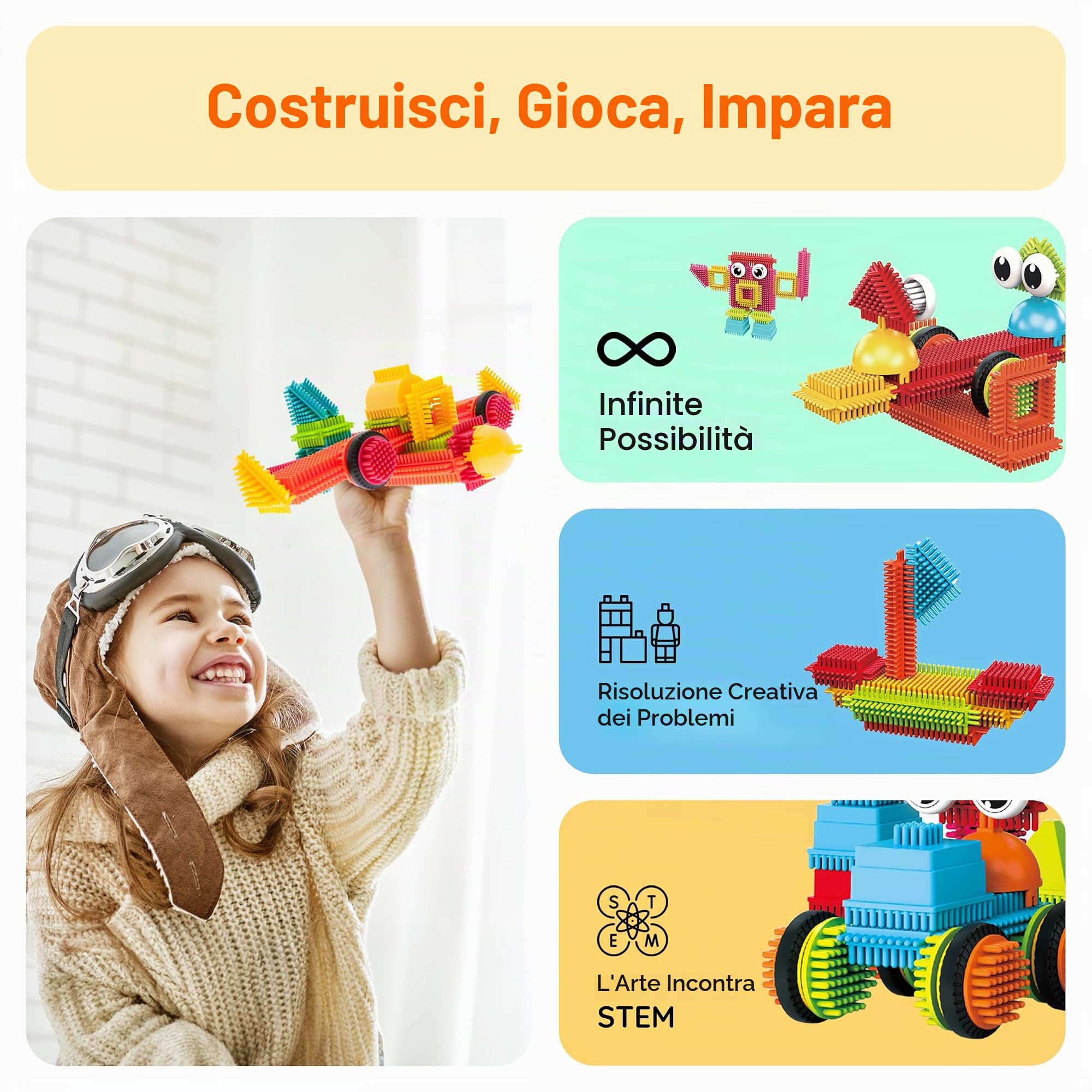 PicassoTiles PTB112 112pcs Setola Forma Blocchi Costruzione Piastrelle Imposta Costruzione Di Apprendimento Giocattolo Impilabile Blocco Educativo, Creativita oltre l'Immaginazione, Ispirazione