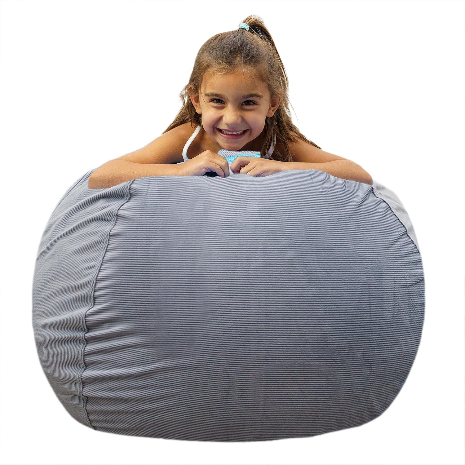 emmandsophie Stuffed Animal Storage Bean Bag Chair-Kids Bean Bag Chairs-Bean Bag Chair Kids-Beanbag Chairs for Kids and Teens-Stuffed Animal Holder-Stuffed Animal Bean Bag Storag Grey Cord