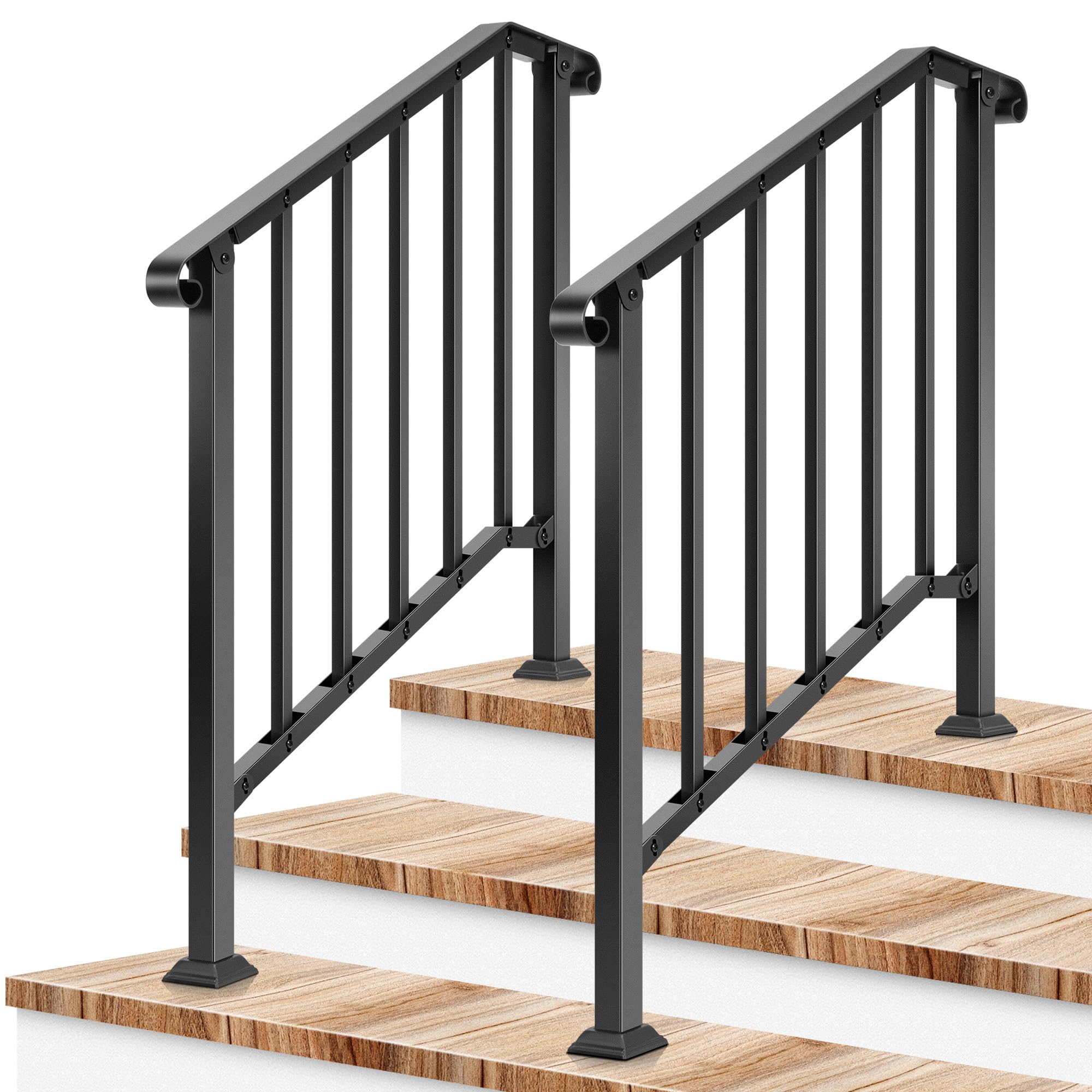 VIVOSUN 2-Pack 3-Step Railing 40"x36" Wrought Iron with Curved &amp; Balusters