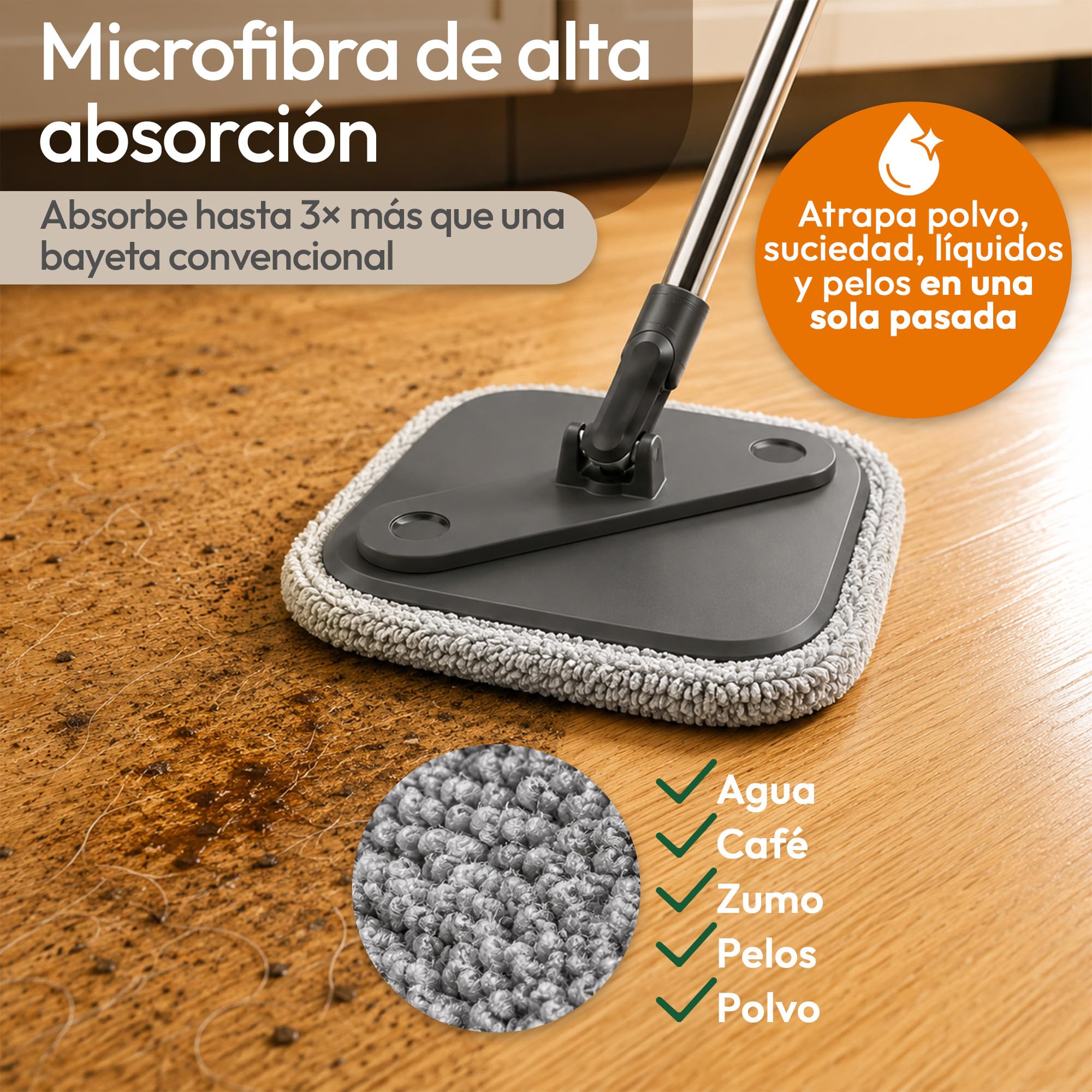 Mopa Fregona con Cubo Escurridor, Fregona Plana de Microfibra con Escurrido Giratorio, Cubo Doble Agua Limpia y Sucia, Limpieza Fácil para Hogar
