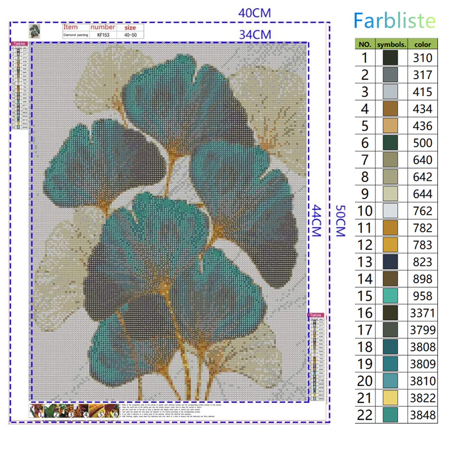 DCIDBEI (40x50 cm) Square Diamond Painting 5D Fai Da Te Pittura Diamante Quadrato Completo Ginkgo Biloba Pittura da Diamanti Adulti kit Ricamo Punto Croce kit Arte Strass Diamante Arte Artigianato