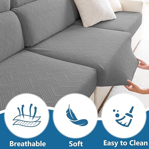 Miniatura 7 de hyha Fundas de cojín impermeables para sofá seccional, funda de sofá, lavable, fundas de sofá seccionales, en forma de L para mascotas con parte