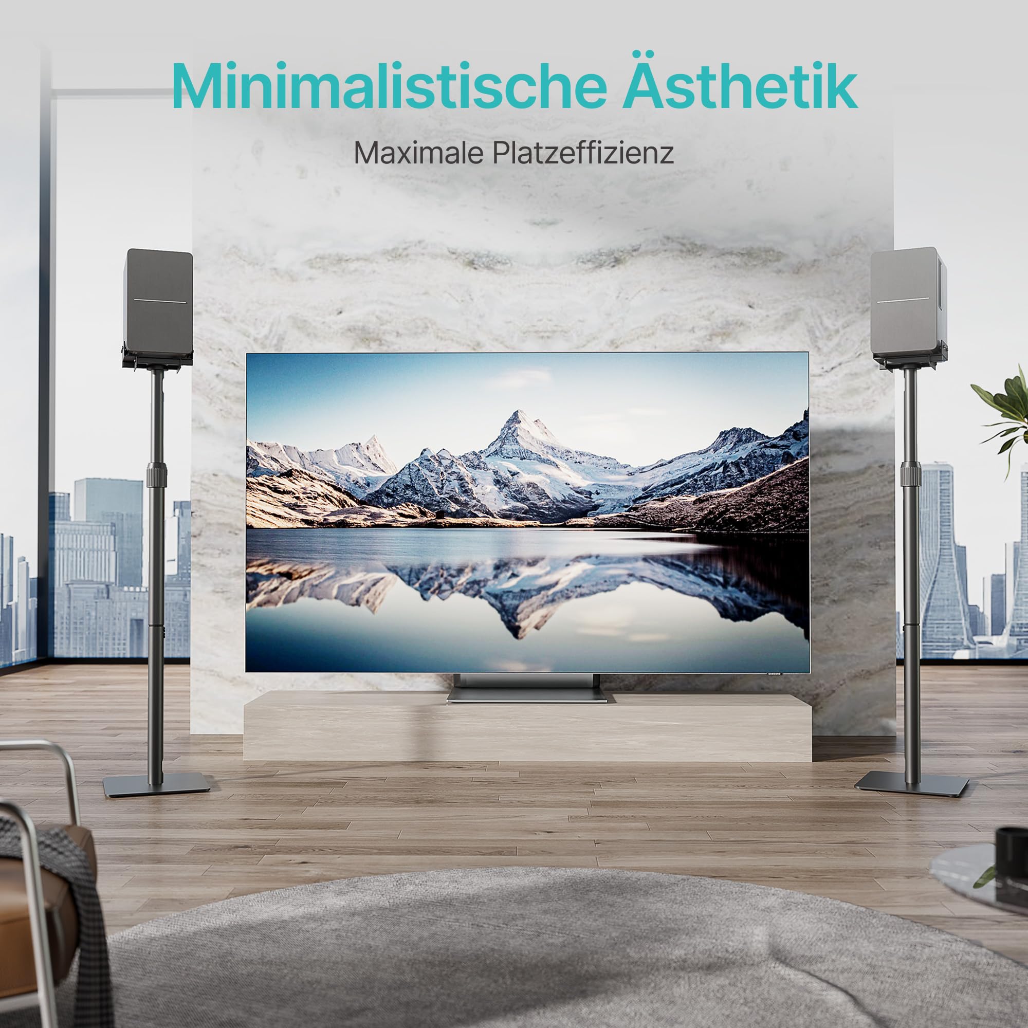 Pegzone Universal Lautsprecherständer, Boxenständer höhenverstellbar von 85,8 cm bis 112,8 cm,Tragfähigkeit 5 kg, kompatibel mit Bose/JBL/Sony, schwarz, 2er-Set (Paar)