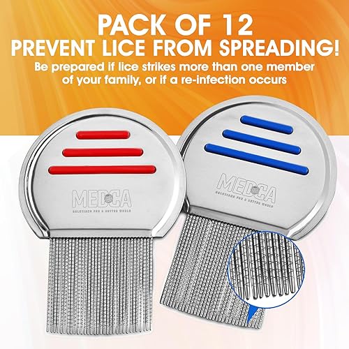 Miniatura 19 de Peine para piojos – Paquete de 2 peines profesionales de acero inoxidable para piojos y piojos para eliminar eficazmente los piojos y liendres