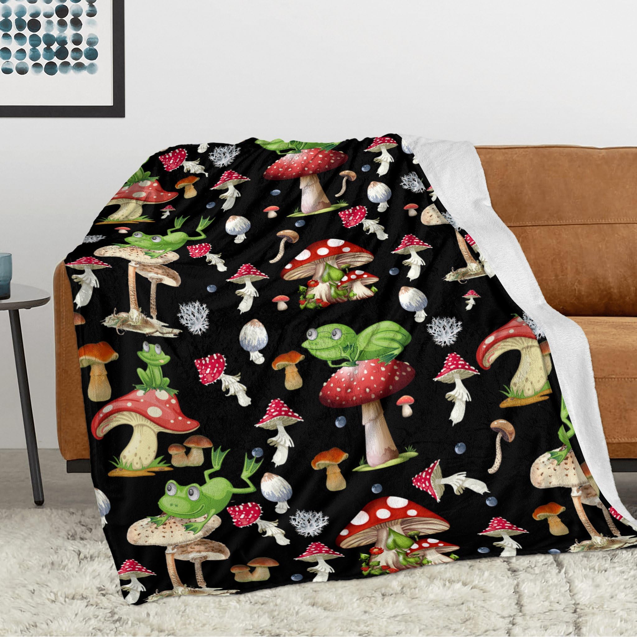 Frog Blanket Gifts for Women Men Kids, Soft Fuzzy Flannel Plush Mushroom Throw for Couch Sofa Bed Home Decorative - Image 3