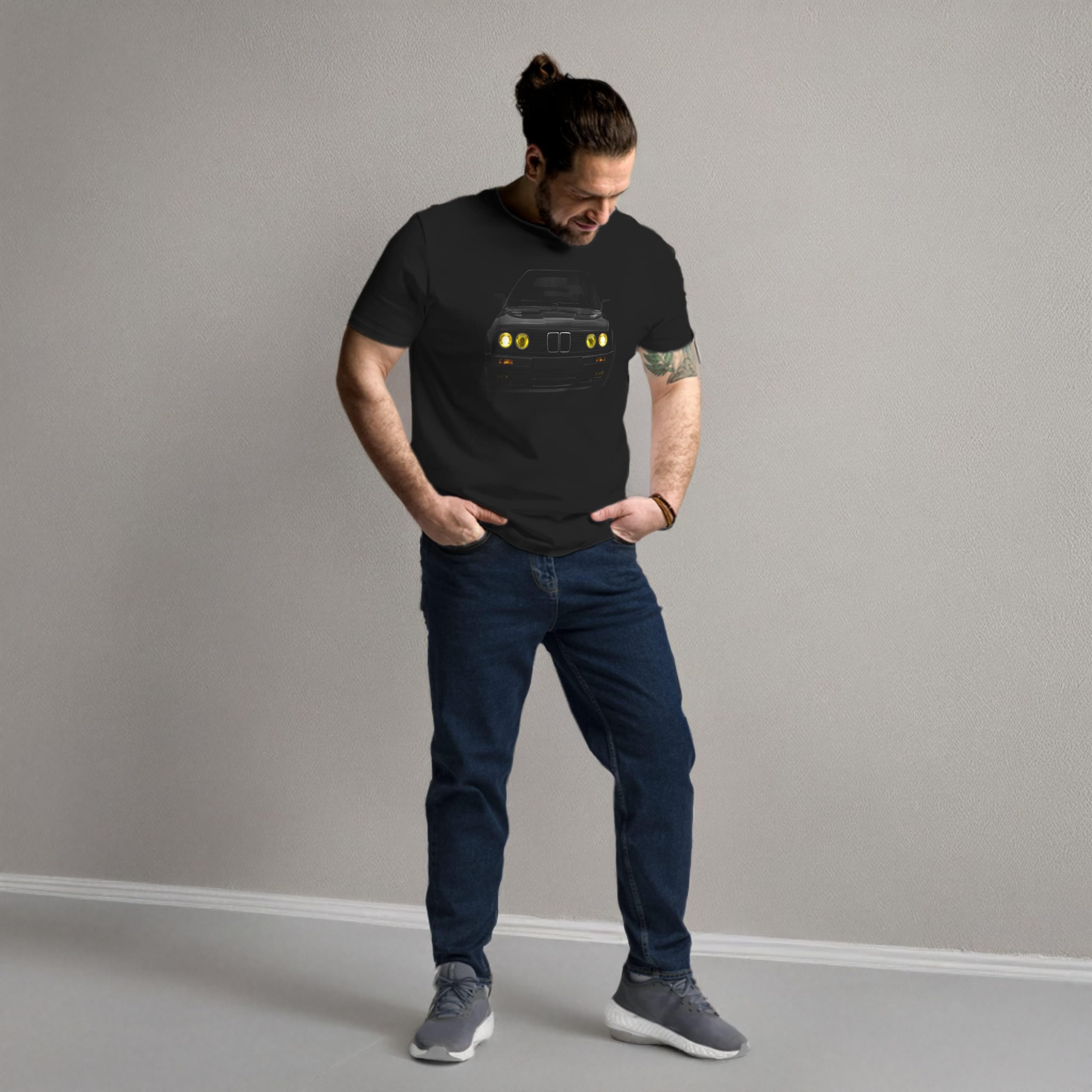 T-shirt Bimmer E30 Yellow Headlights 100% Cotone