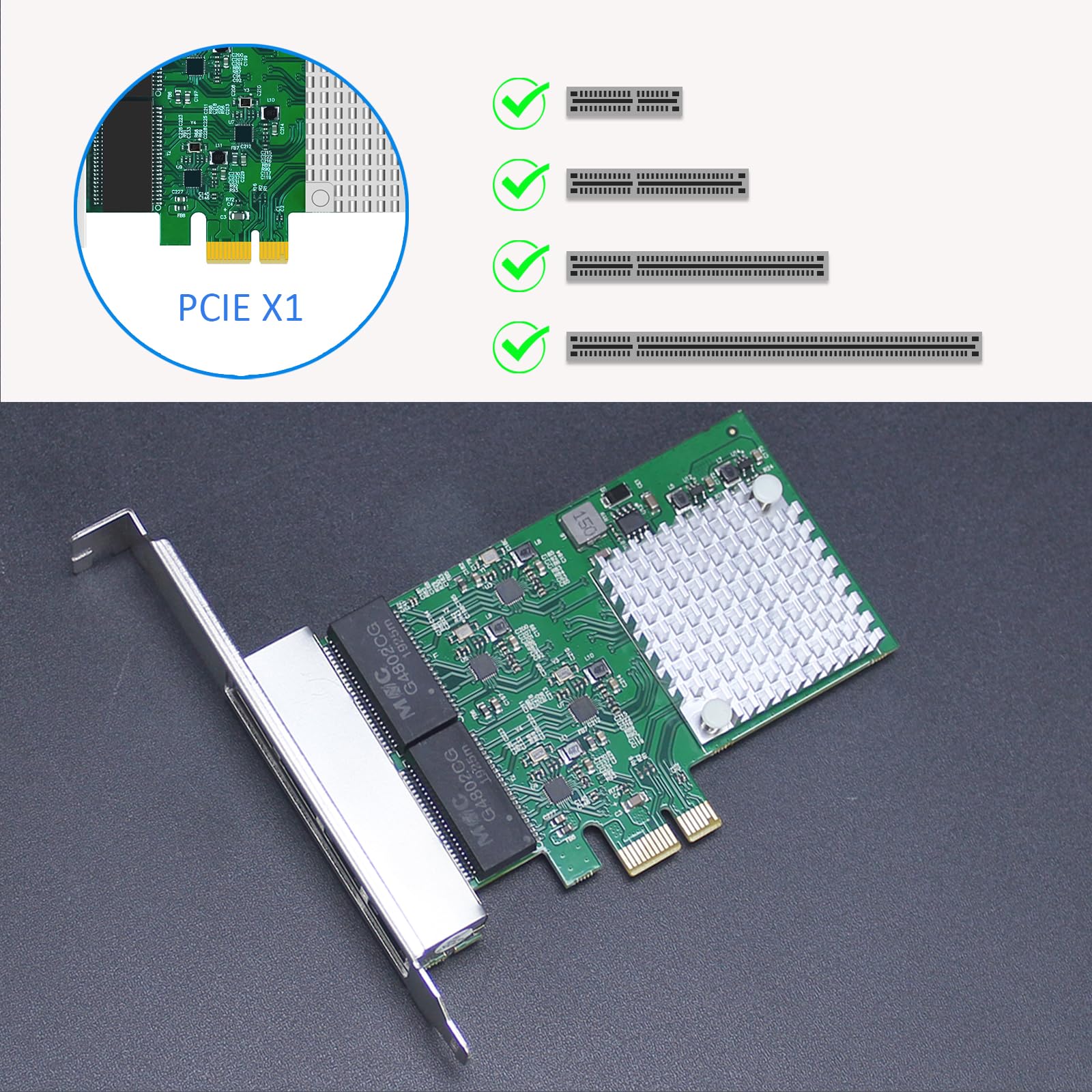 GLOTRENDS ST7314 Scheda di rete Gigabit a 4 porte con controller RTL8111H, porta LAN Ethernet RJ45, interfaccia PCIE 2.0 X1, staffa standard e a basso profilo