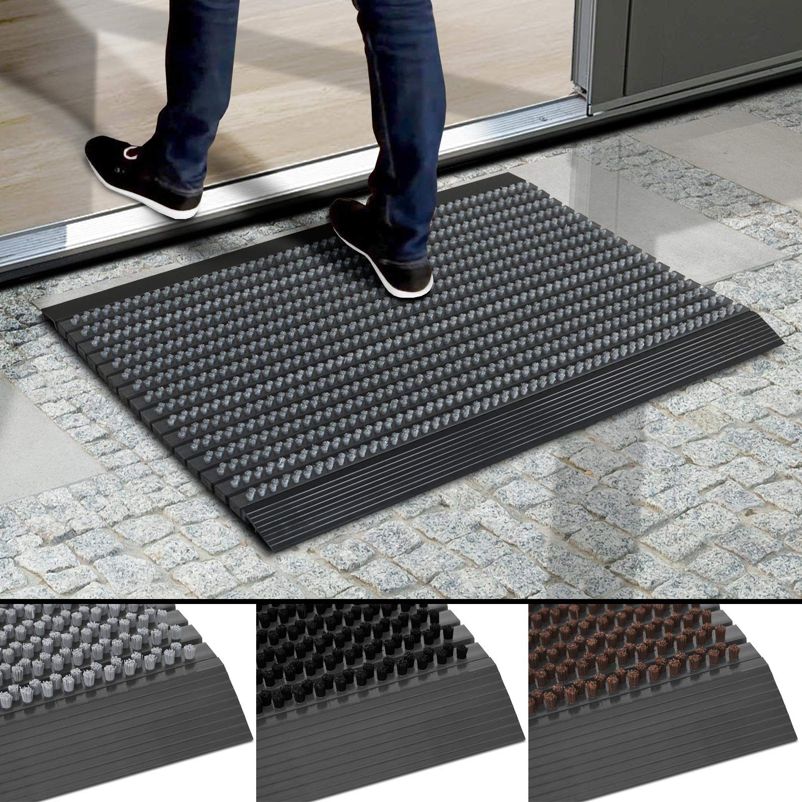 Floordirekt Fußmatte Power Brush 50 x 80 cm, Grau - Schmutzfangmatte Fußabtreter für außen und innen - Fussmatte Schuhabstreifer Türmatte