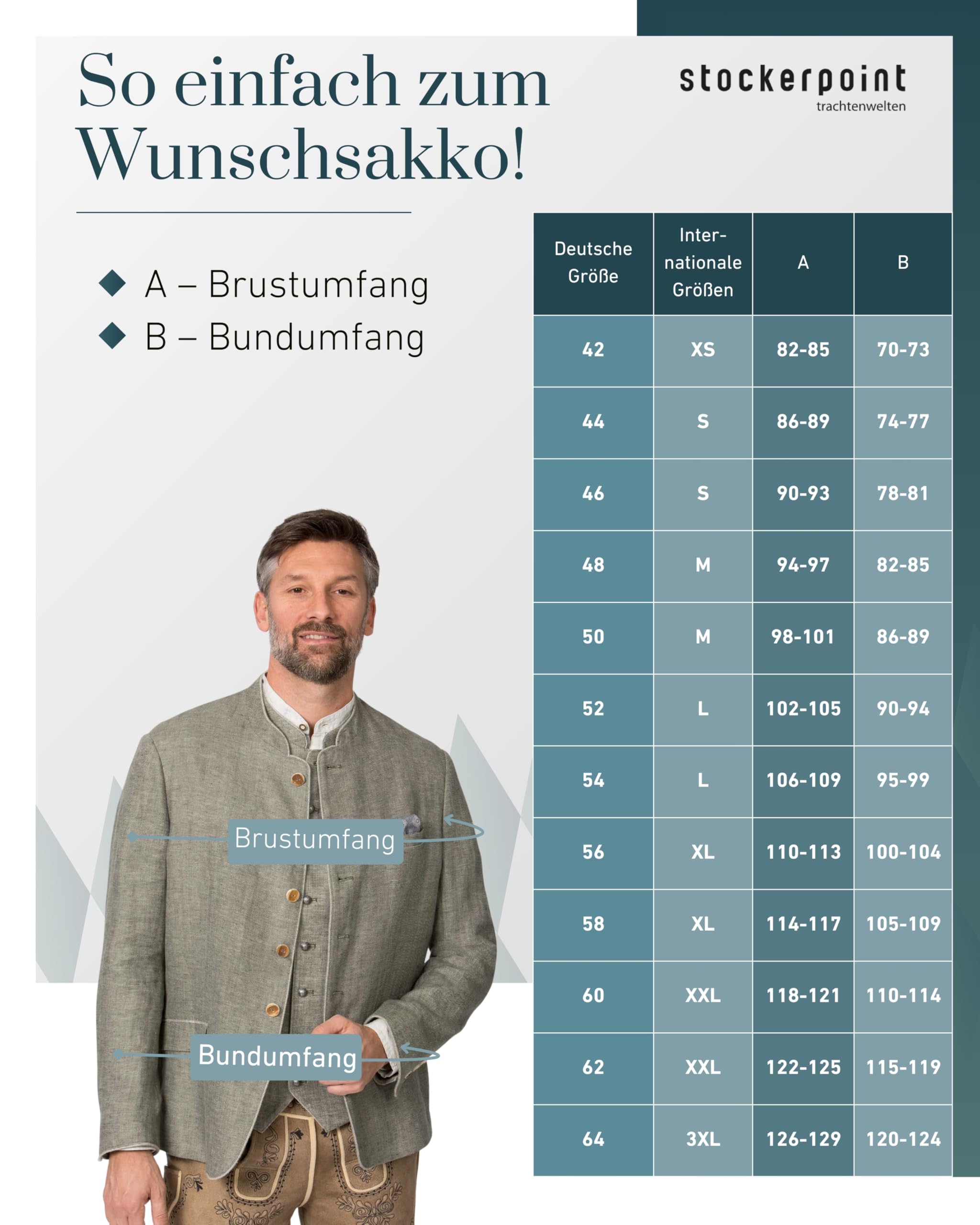 Stockerpoint Herren Trachtensakko Adriano I Größen 44-60 I Traditionelles & hochwertiges Sakko mit Rückenschlitz I Perfekt für Trachten & Festlichkeiten