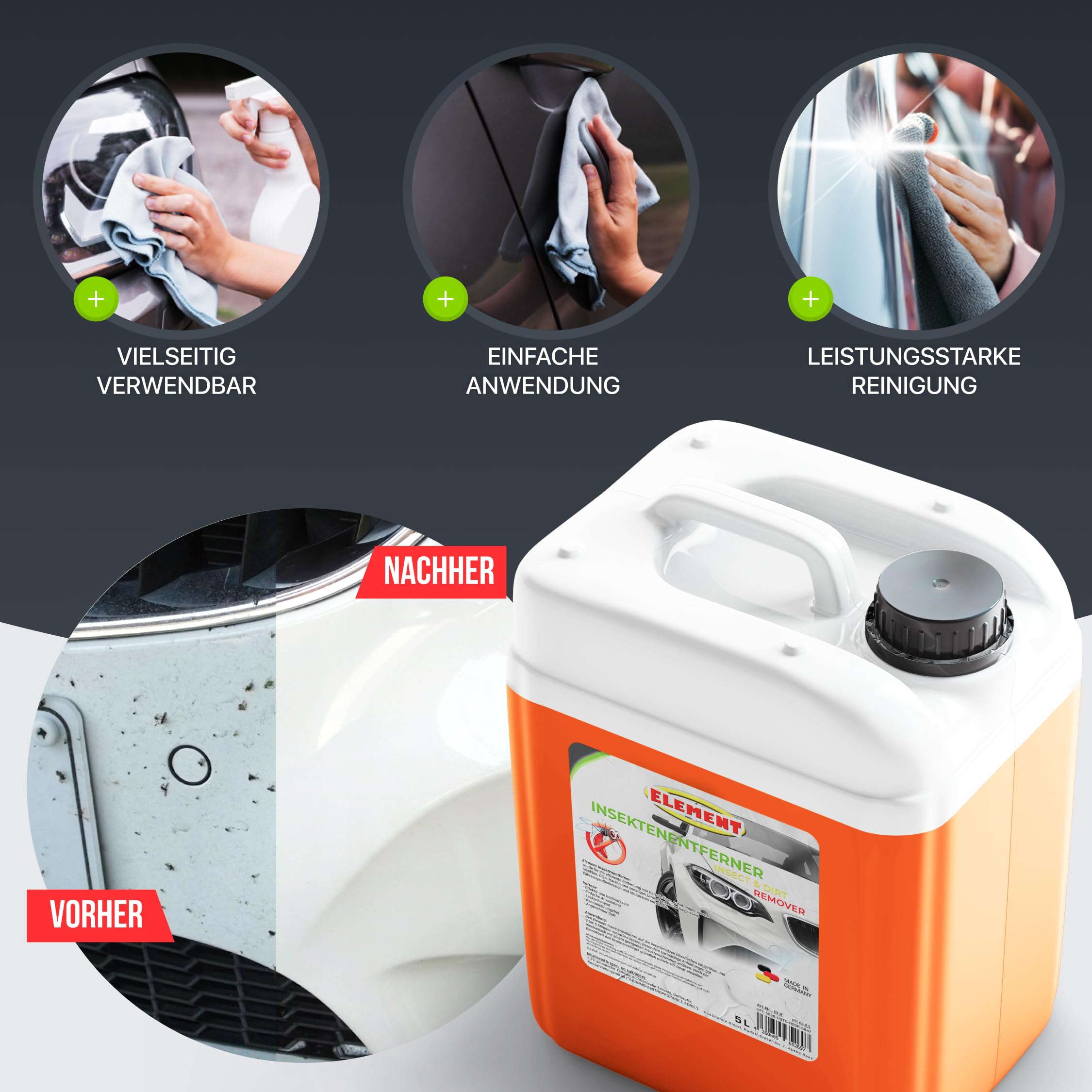 Element Insektenentferner & Schmutzlöser | 5 Liter | Insect & Dirt Remover | Material- und lackschonend | Insektenreiniger Auto KFZ