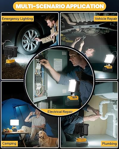 Miniatura 9 de LIVOWALNY Luz LED inalámbrica para Dewalt Light 20V Max LED luz de trabajo, 68W 6800LM 5" 20V batería luz LED luz de trabajo linternas con USB y