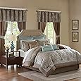 Madison Park Essentials Room in a Bag Faux Silk Comforter Set-Luxe Diamond Tufting All Season Bedding, Matching Curtains, Decorative Pillows, Cal King(104"x92"), Blush 24 Piece (MPE10-811)