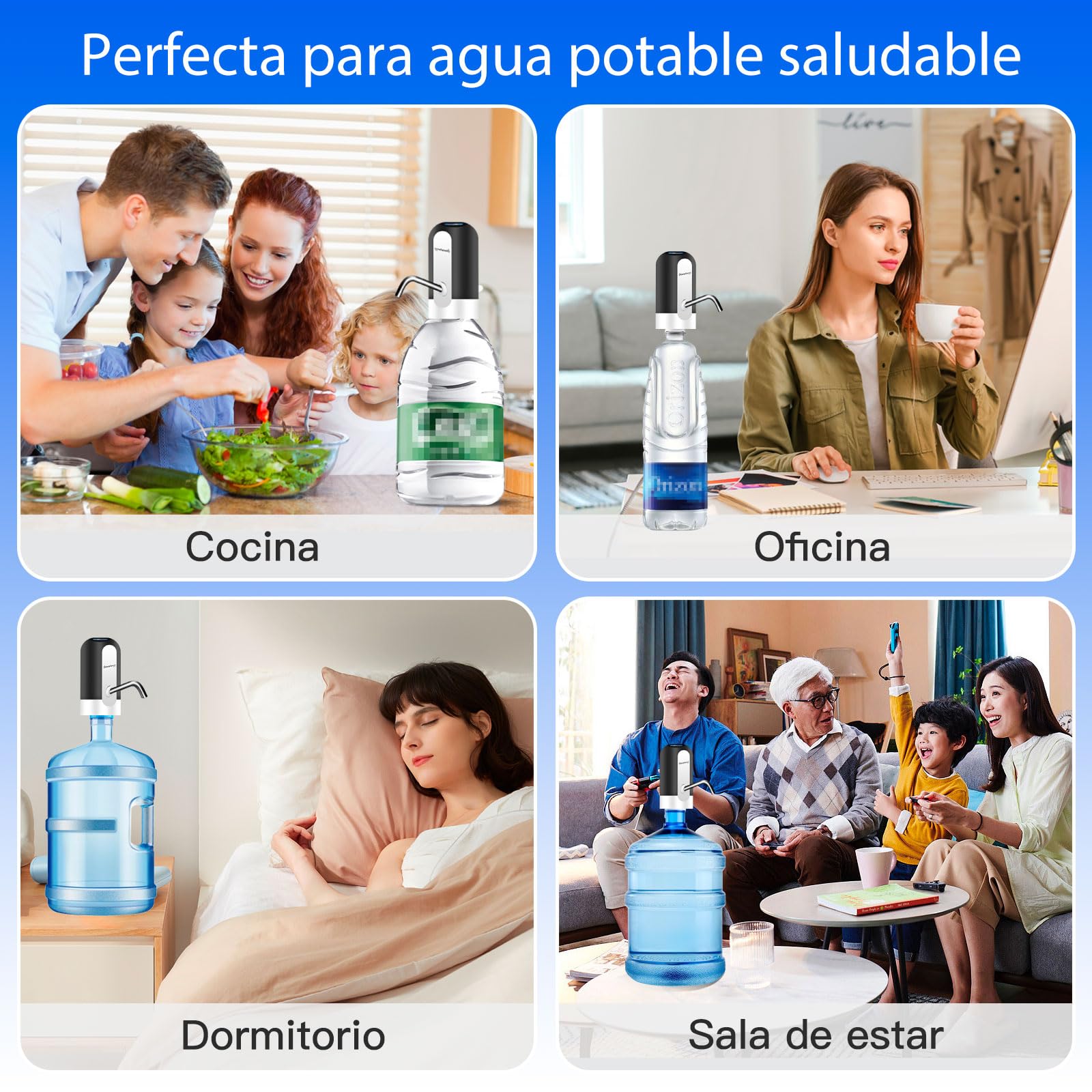 EASYSPEED Dispensador de Agua Fría Automático, 1200 mAh Eléctrico USB Bomba Grifo de Agua, Eléctrica Portátil con 2 Adaptadores para Botellas y Garrafas de 3,5,8,10,13,15,18 litros,Negro — view 6