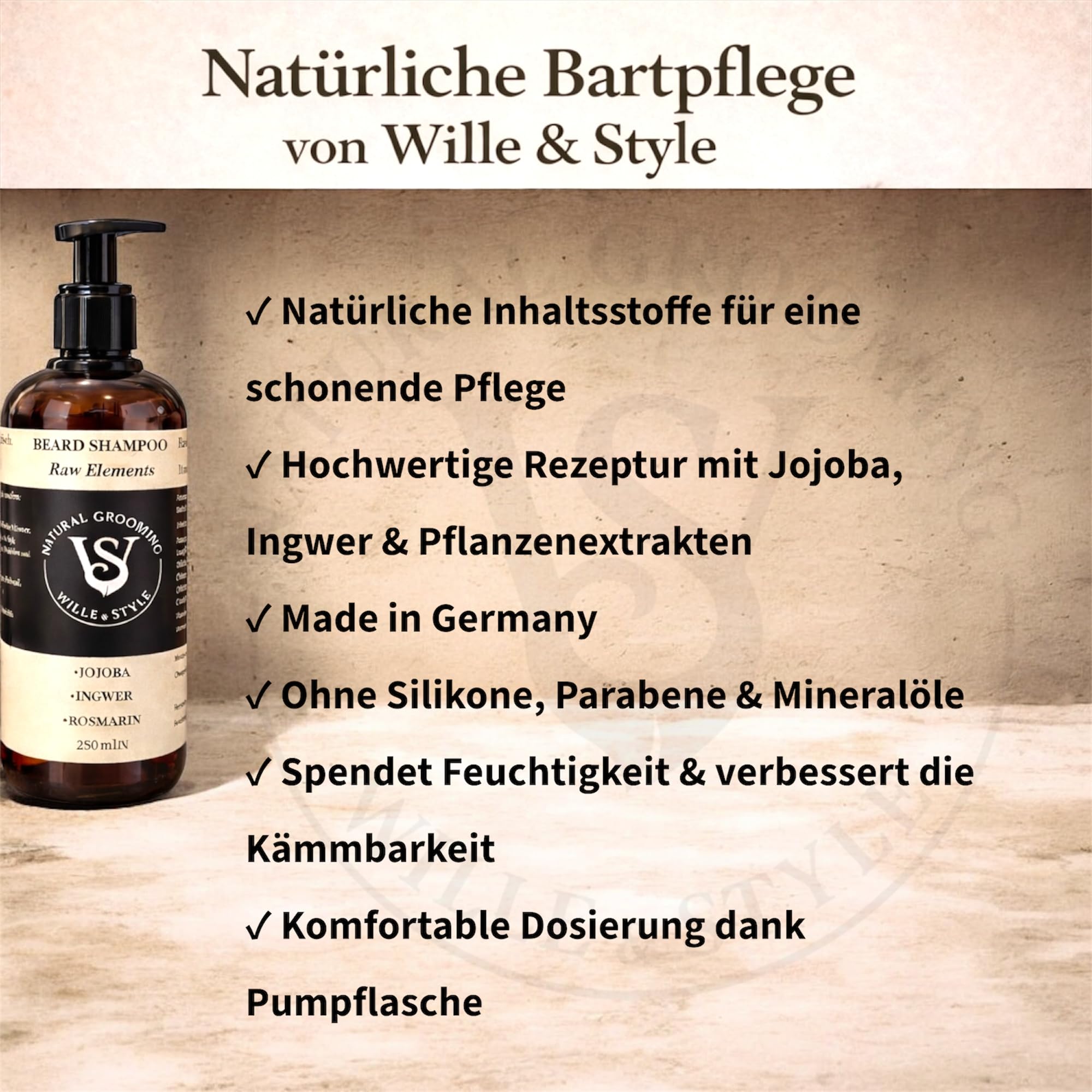 Bartpflege Set für Männer - Wille & Style Beard Bundle - Bartöl 50 ml & Bartshampoo 250 ml & Bartbürste mit Wildschweinborsten - Tägliche Pflege & Reinigung - Geschenkset