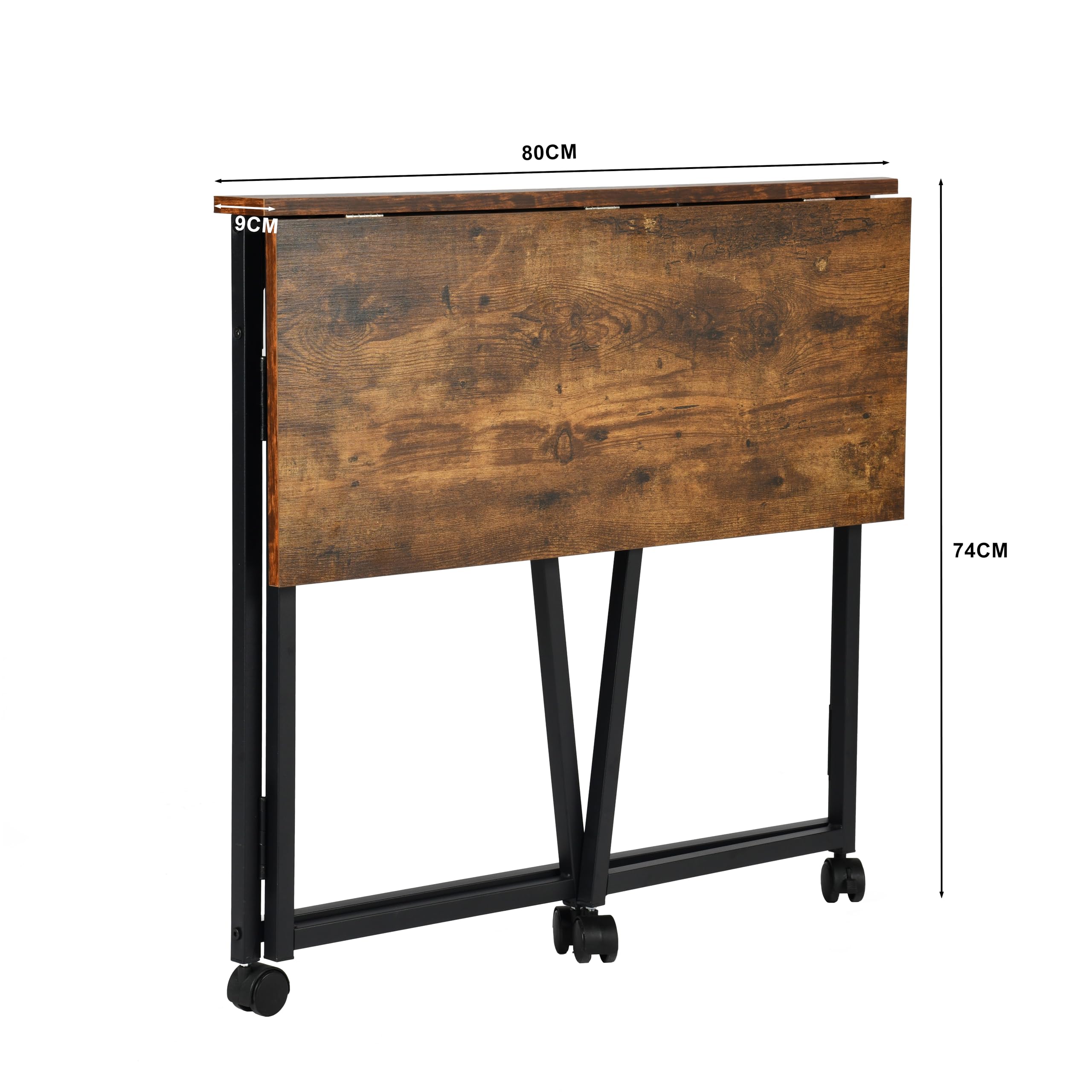 MEUBLE Cosy Mesa de Ordenador Plegable con Ruedas o Patas Ajustables, Ahorro de Espacio, Fácil de Mover, Estilo Moderno, Marrón