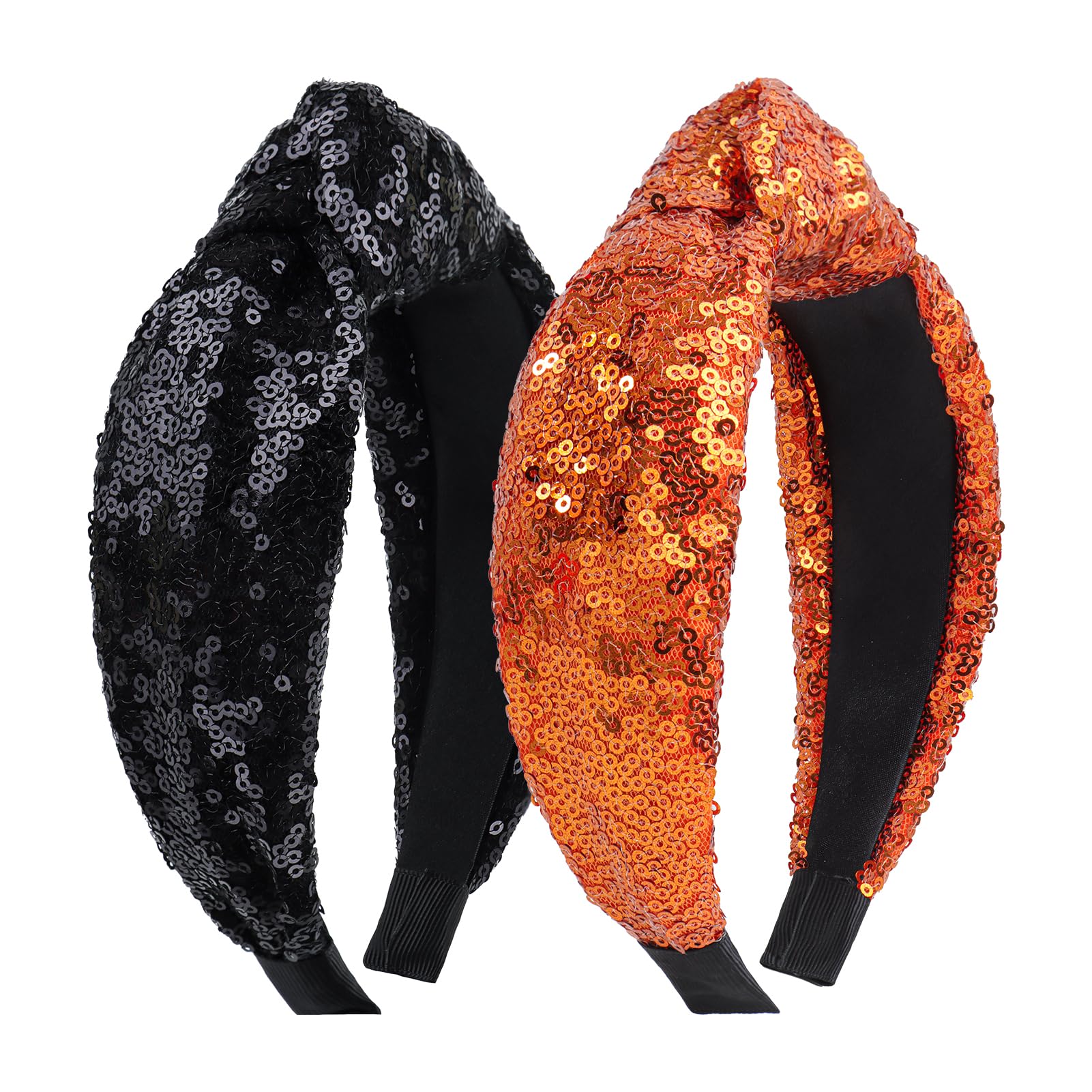 Lanmerry Halloween Baby Girl Headbands with Bows Knotted Headband for Women Girls Glitter Sequins Hair Accessories Sparkly Headbands Girls Fashion Gifts