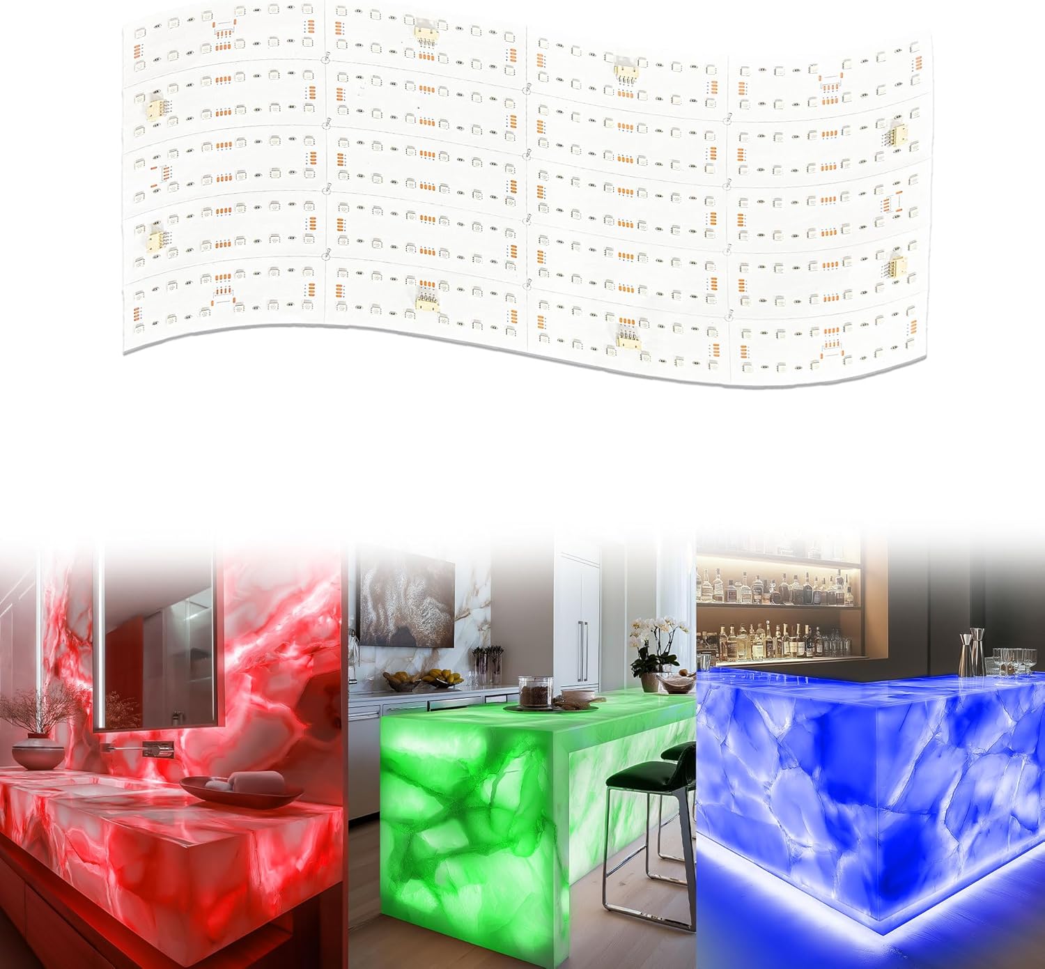 Lichaser 4 Pack LED Backlight Sheet RGB 24V 45W, Dimmable LED Panel Sheet Compatible with Alexa, Flexible Backlit Light Remote & APP Control, 19.7X9.7 Inch for Marble, Onyx, Quartz Countertop