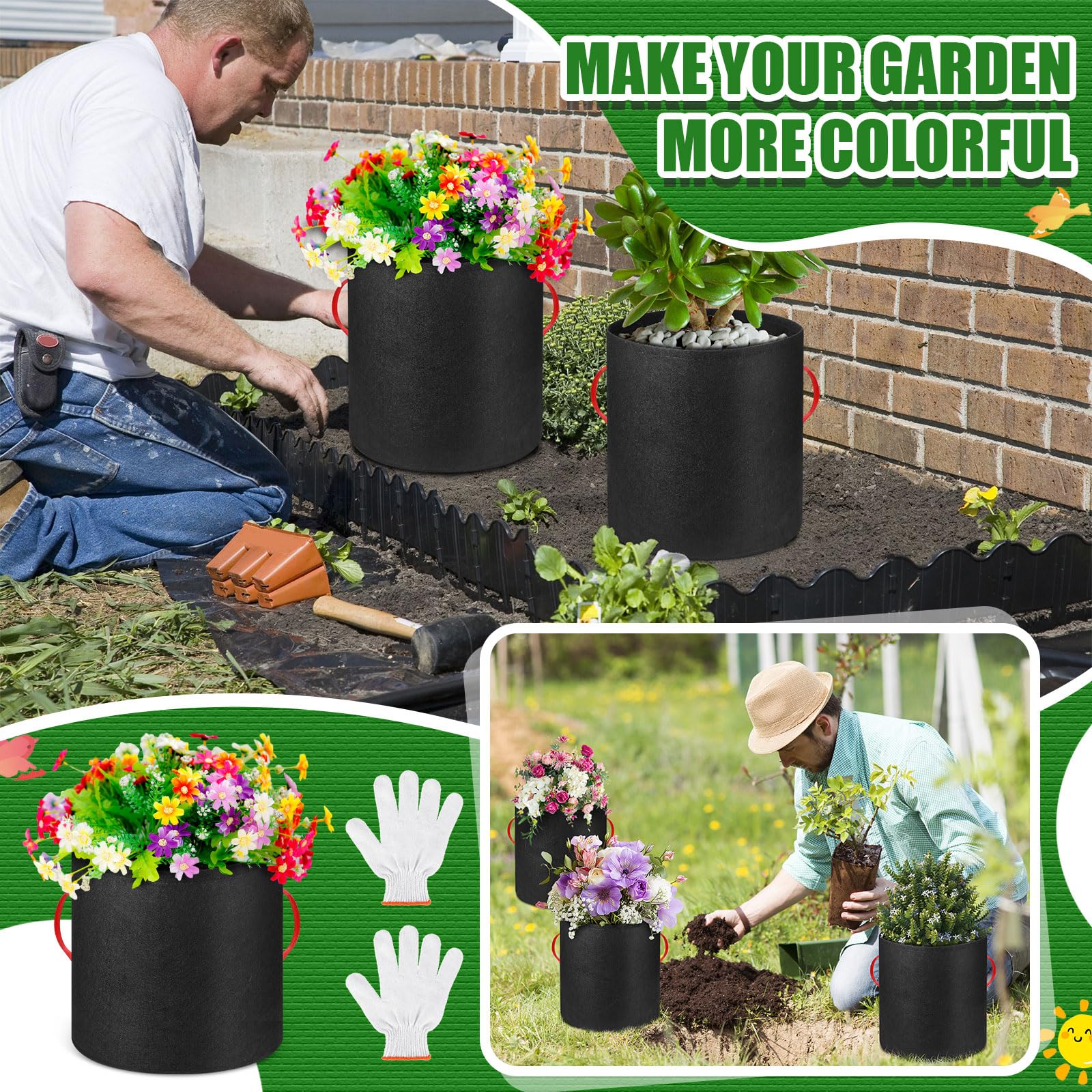 Nuenen Lot de 8 sacs de culture en tissu non tissé respirant avec poignées - Pots de légumes avec gants pour jardin, légumes, pommes de terre, fleurs (200 l)