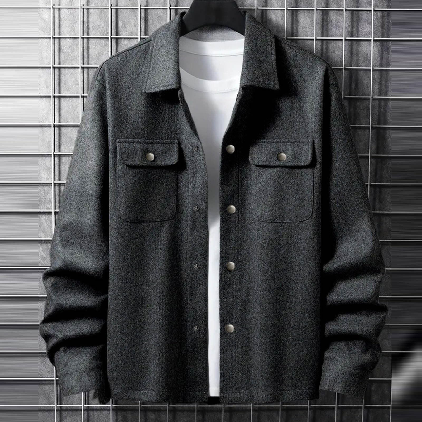 Wollmantel Herren Kurz Mantel Wolle Elegant Winterjacke Mit Brusttaschen Kurzmantel Einfarbige Kurze Wintermantel Winter Jacket Outdoor Fleecejacke Warm Übergangsmantel Freizeit Herbstmantel S-2xl