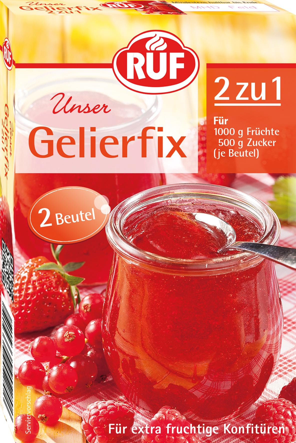 RUF Gelierfix 2 zu 1, veganes Geliermittel zum Einkochen und Gelieren von Marmelade, Konfitüre & Gelee, glutenfrei