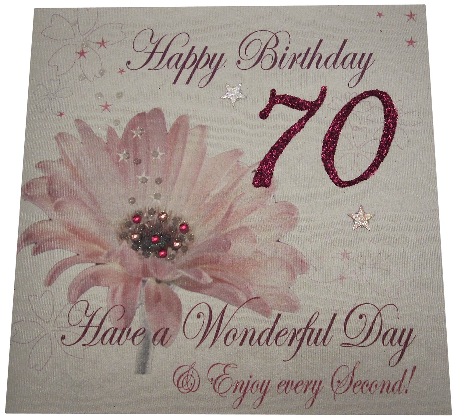 WHITE COTTON CARDS Handgefertigte Geburtstagskarte „Alter 70“ – Mit Glitzer & Strass, 16 X 16 Cm, Inkl. Umschlag