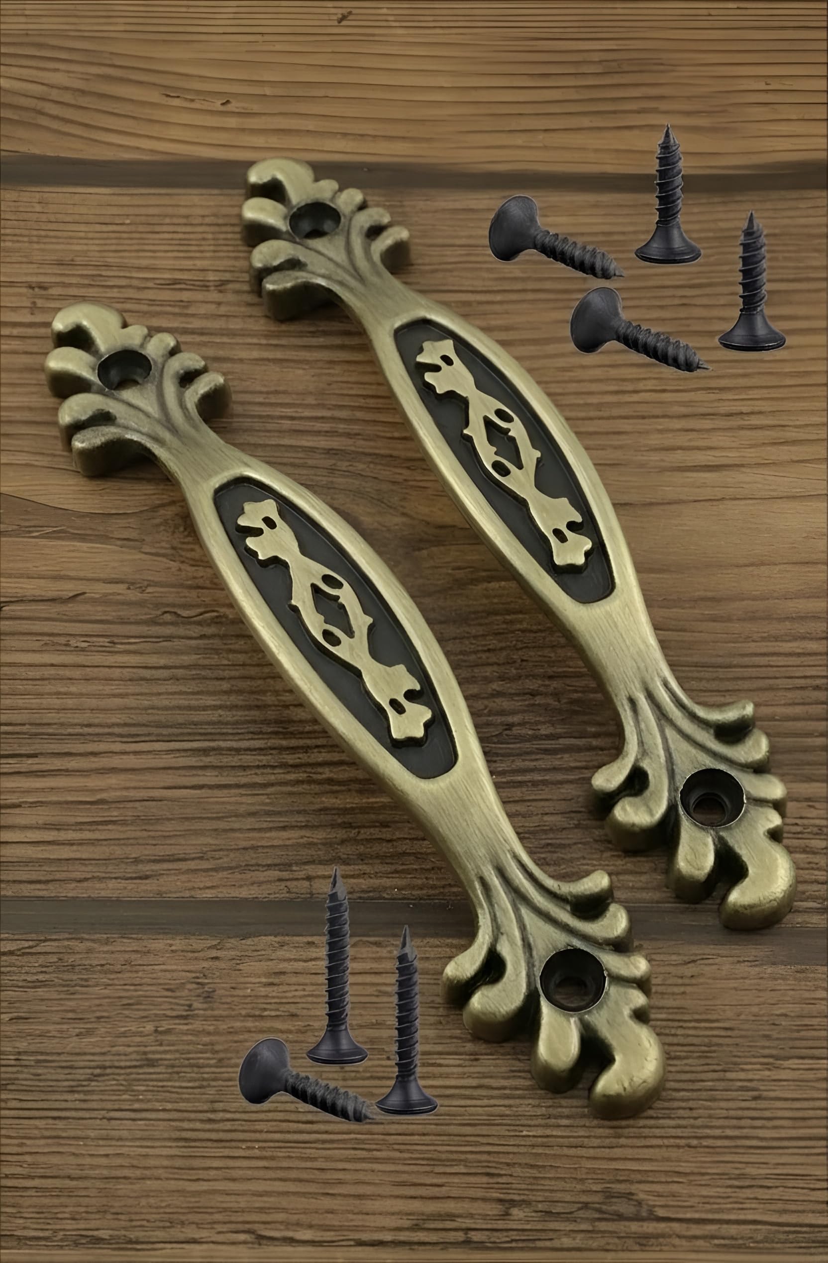 Techlife Accessories Techlife's(Set of 2) Brass Antique Finish Premium Design Front Screw Cabinet Handle/Pull Handle/Window Pull Handle (4 inch) 2pcs - Brownish Yellow.