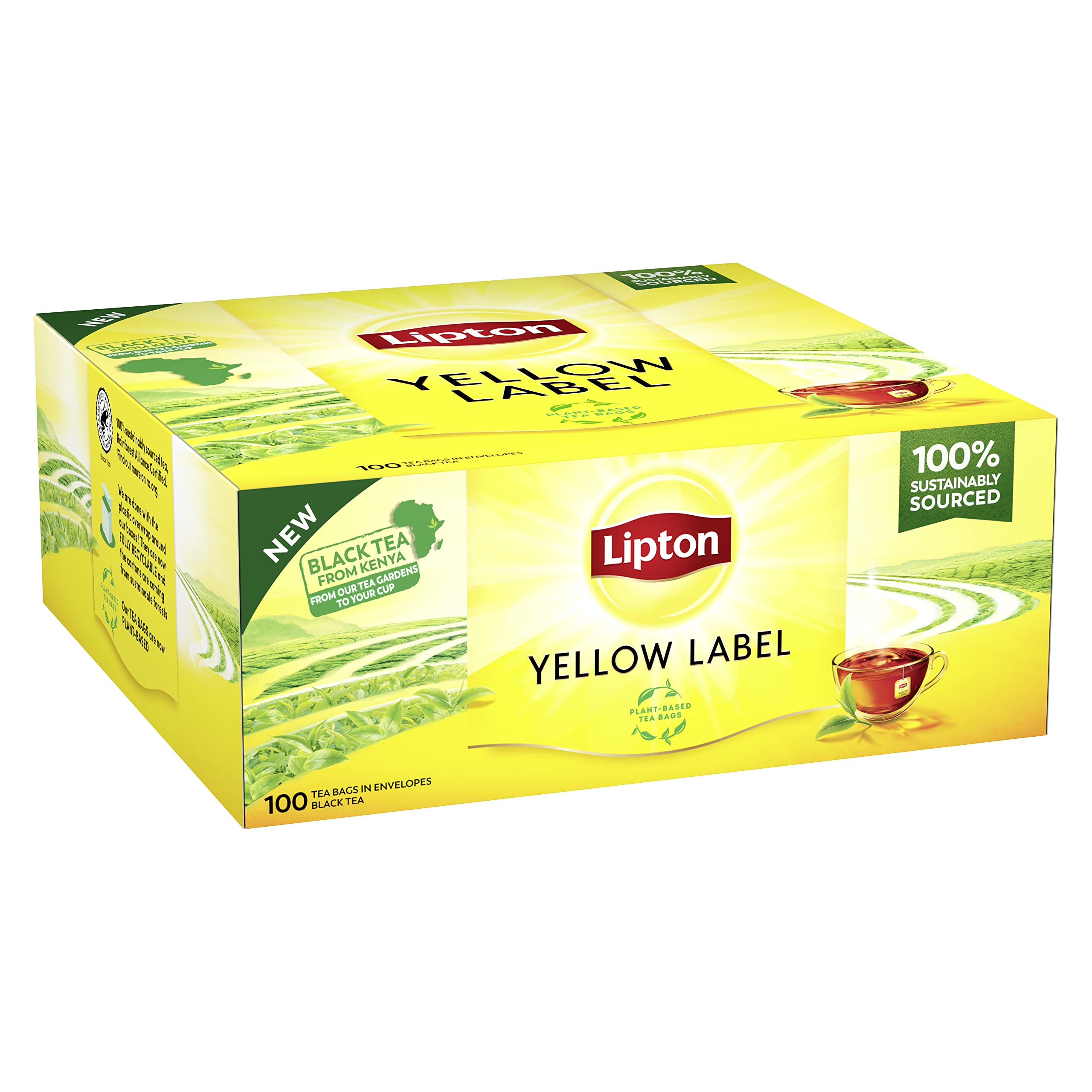 Lipton Yellow Label | czarna herbata | z ręcznie zbieranymi liśćmi | na bazie roślin, pojedynczo pakowane torebki | certyfikat Rainforest Alliance | 1 opakowanie | 100 torebek