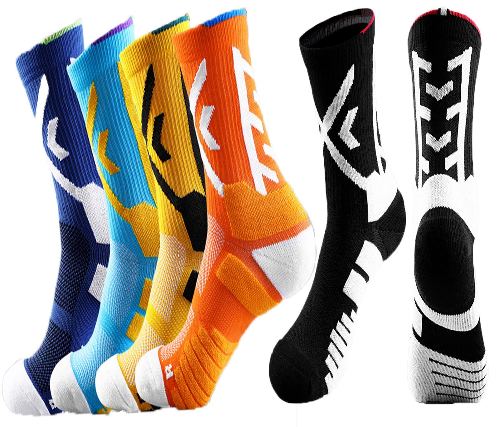 Basketball Socks, Men's Outdoor Athletic Crew Socks, Athletic Crew Socks for Men Women, Protective Elite Socks, Sports Socks (5 Pairs)