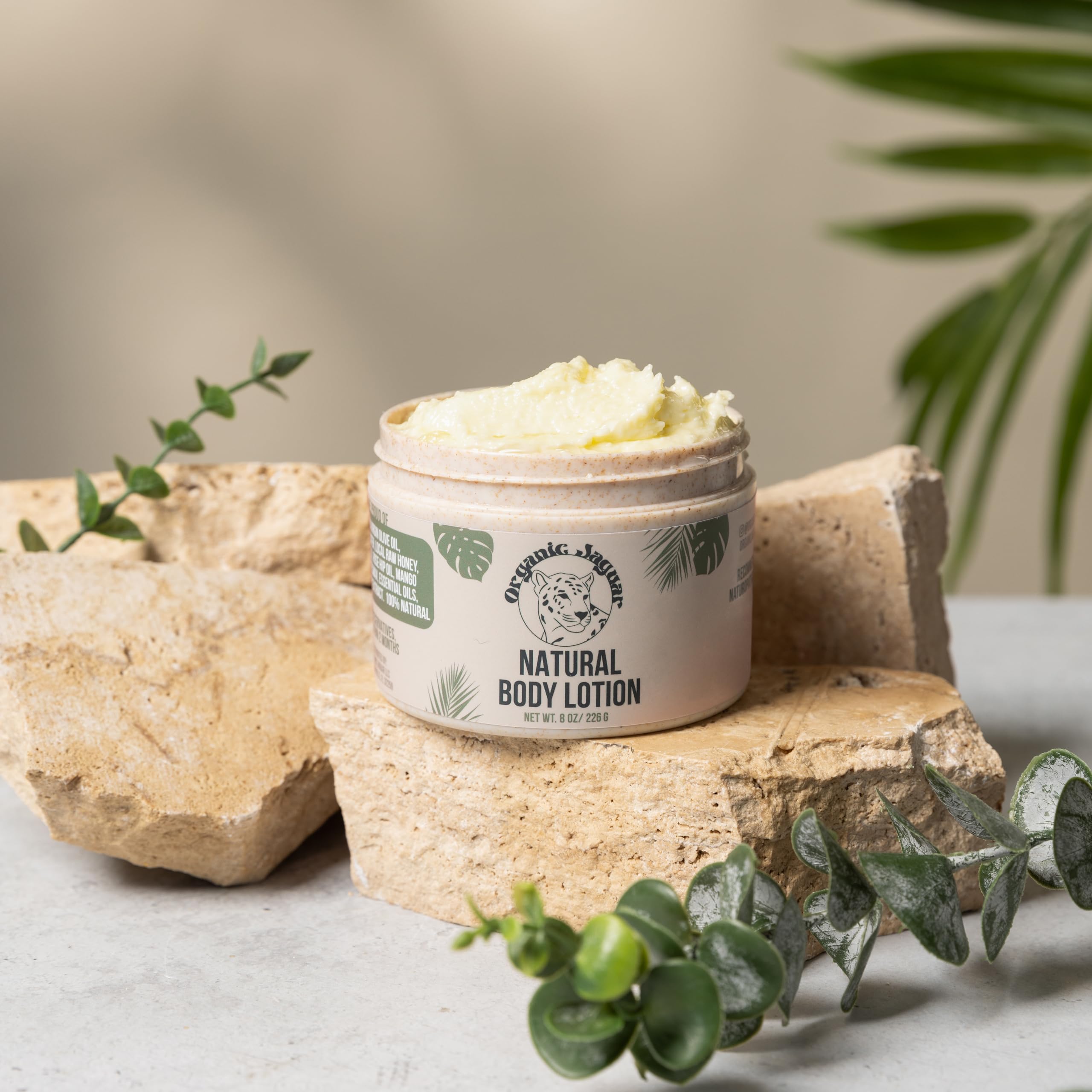 Organic Jaguar Natural Body Lotion, 8 oz, Moisturizer With Essential Oils, Vitamin E Oil, Beeswax, Extra Virgin Olive Oil, Raw Honey, Mango Butter, Sulfate & Paraben Free Body Care, Tropical Scent