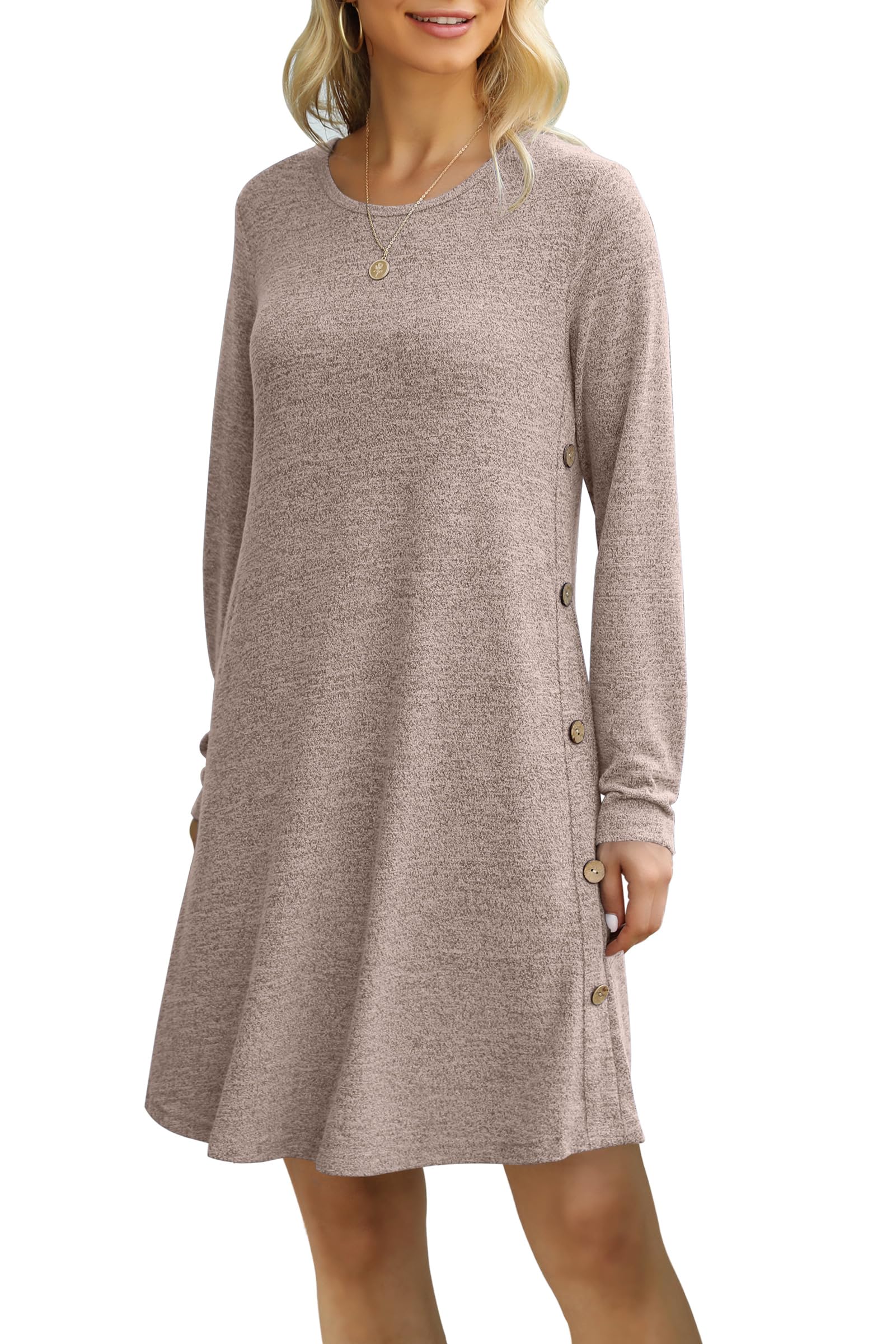MOLERANI Pulloverkleid für Damen Langarmkleid Damen Knopf Lässiges Tunikakleid mit Taschen S-2XL