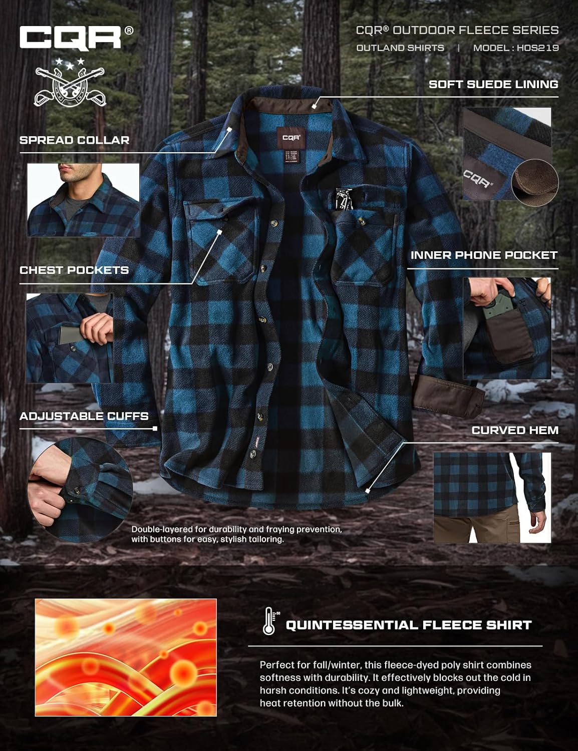 CQR Men's Long Sleeve Heavyweight Fleece Shirts, Plaid Button Up Shirt, Warm Outdoor Casual Shirt with Pockets - Image 8