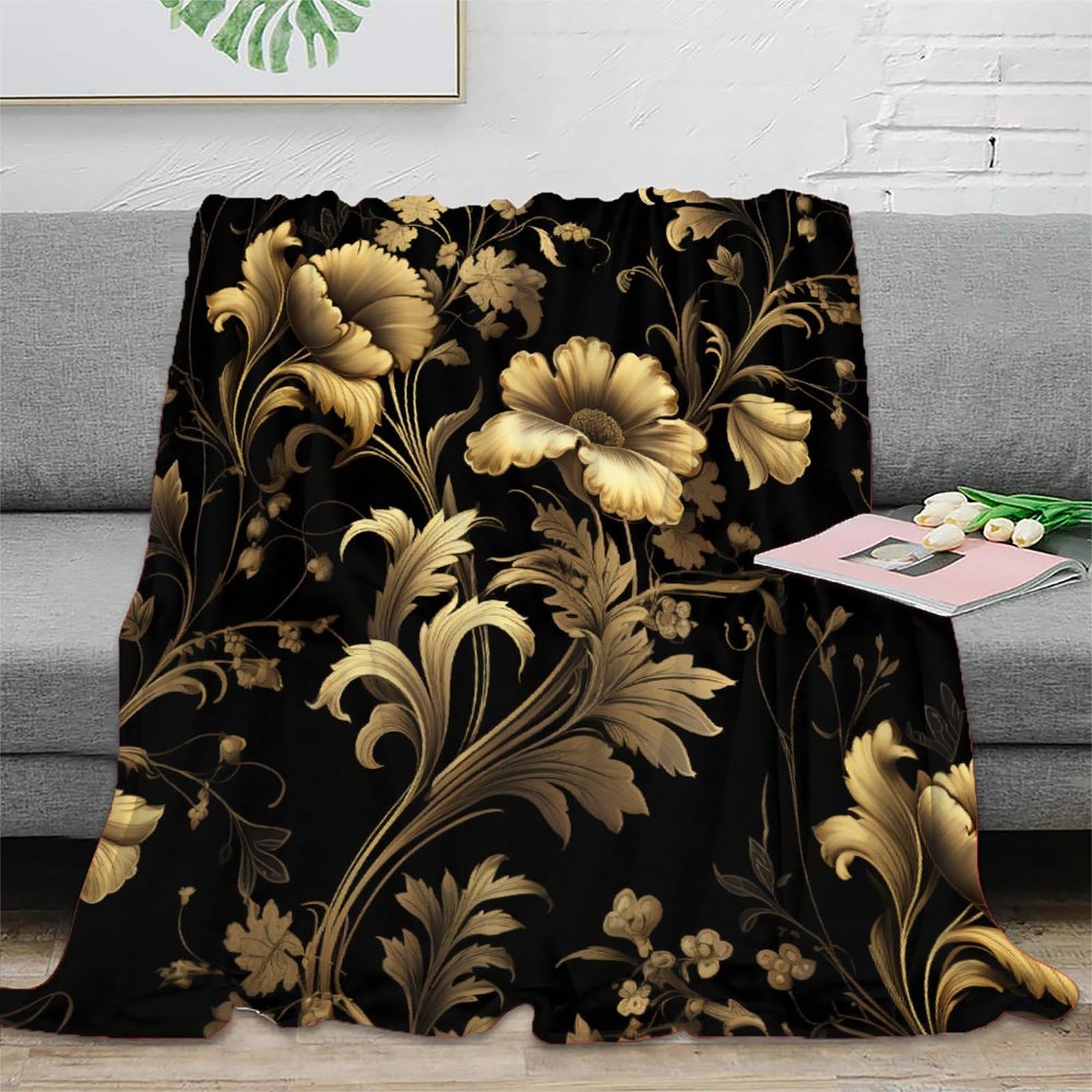 Kkpbhtyvg Style-11 3D Printed Black Gold Throw Blanket Soft And Warm Super Soft Cozy Fuzzy Warm Throws With Anti-Wrinkle/Anti-Tarnishing Lightweight For Home Couch Bed Sofa Cozy Warm 70X80inch(180X200cm)