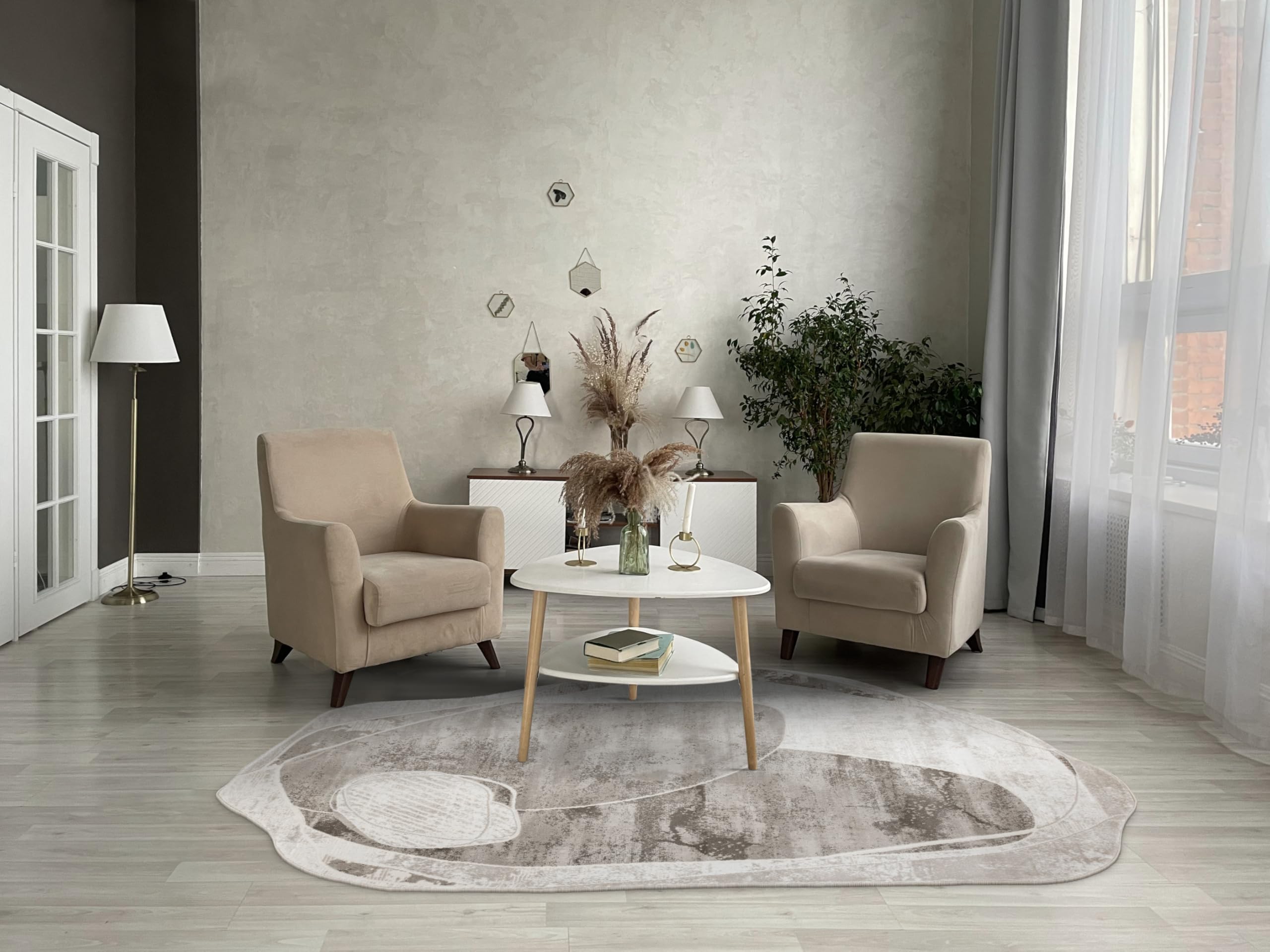 Teppiche Selenne Wohnzimmer, Unregelmäßige Form, Grau, Beige, 80x150 cm,Teppich Schlafzimmer, Tepich Waschbarer, Teppich groß, Bedroom Carpets, Rug The Carpet Living Room, Area Rugs,