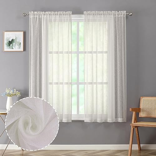 Miniatura 2 de Chyhomenyc Dianna - 2 paneles de 63 pulgadas de largo, cortinas traslúcidas para sala de estar, lino sintético con textura suave, filtrante de luz,