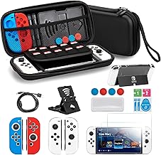 Switch Case for Nintendo Switch OLED, Carrying Storage Case with Game Card Slots 10 IN 1 Accessories Kit with Protective Cover for Console Joy-Con, Switch Thumb Grips, Screen Protector, Switch Stand