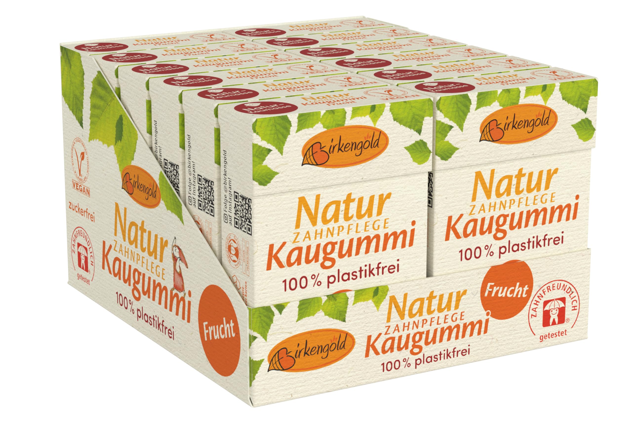 *NEU* Birkengold Natur Zahnpflege Kaugummi | Frucht | plastikfrei | 12x28g | Natürliche Kaumasse (Chicle) | Ohne Erdöl | Zuckerfrei | Naturkosmetik zertifiziert