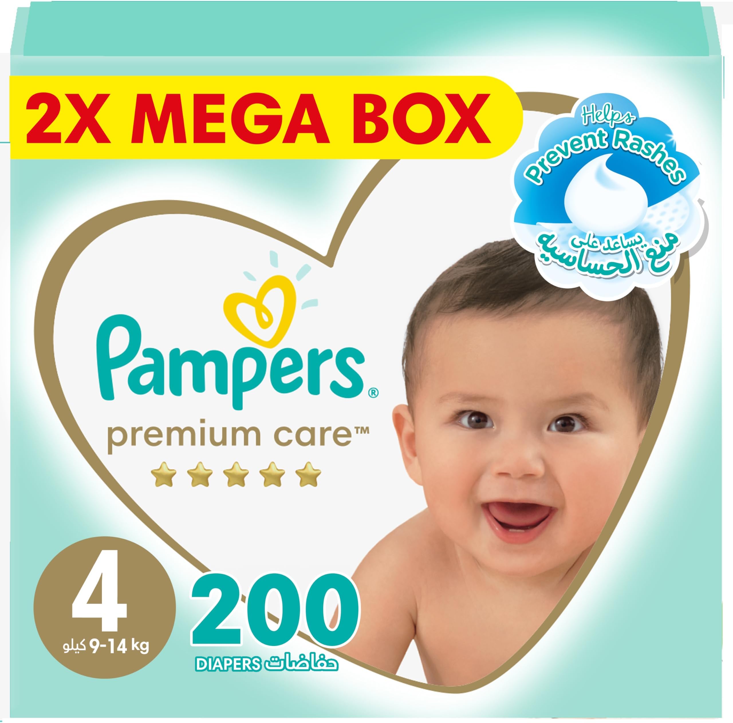 Pampers Pampers Premium Care Taped Baby Diapers, Size 4, 9-14 kg, Unique Softest Absorption for Ultimate Skin Protection, 200 Count