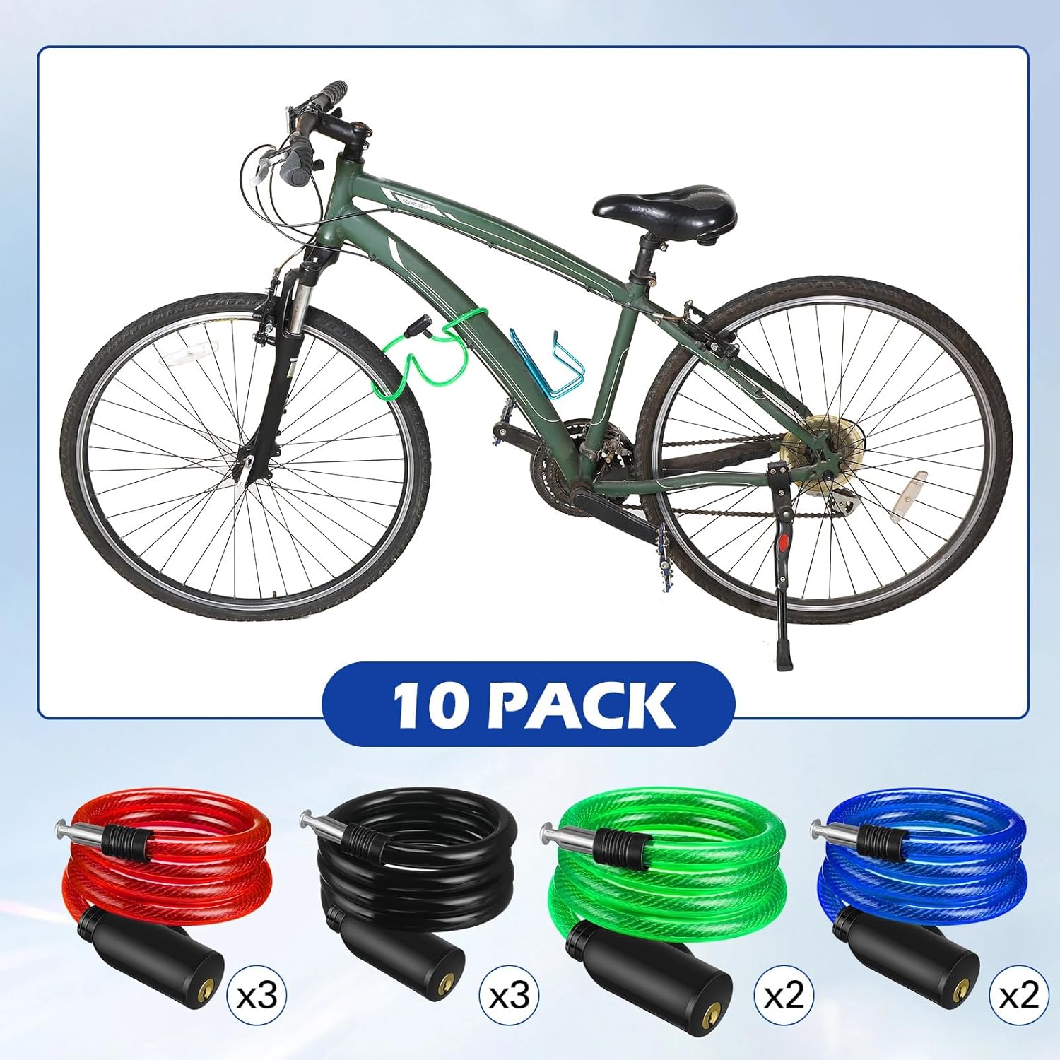 Yexiya 10 Pcs Bike Locks Bulk, Each Anti Theft Bicycle Lock Cable with 2 Keys, 3.4 FT Long Bike Cable Lock for Protecting Bicycle, Electric Scooter, Motorcycle, Scooter, Fence, Toolbox, 4 Colors