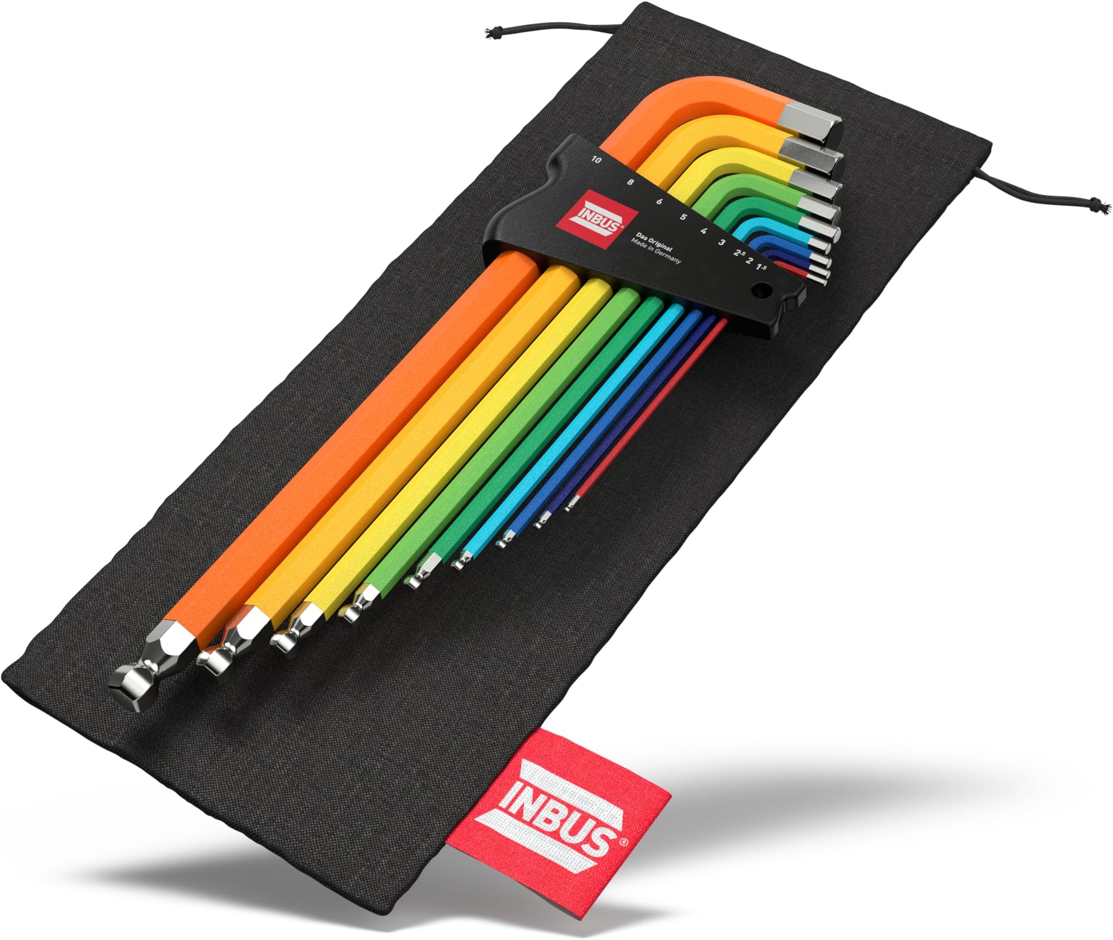 INBUS Hex Key Set, 9pcs (1.5-10mm) Made in Germany, ColorGrip Colored & Ball End, Metric, 10 Year Guarantee, Chrome Vanadium Steel, Nickel-plated Finish