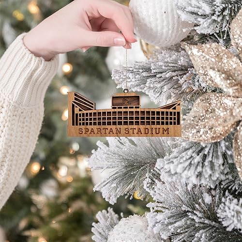 Miniatura 2 de Inspired Indigo Adorno de Navidad de la Universidad Estatal de Michigan, arte de estadio espartano de fútbol de la NCAA, licencia oficial,