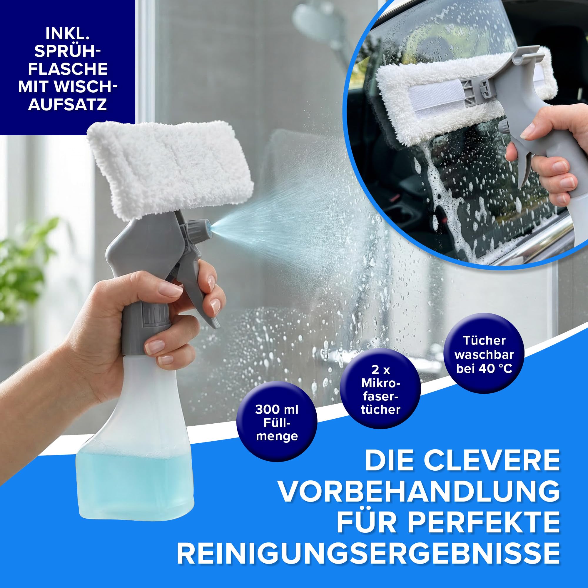CLEANmaxx Akku-Fenstersauger-Set, 2000 Pa, 30 Min., Fensterputzer kabellos