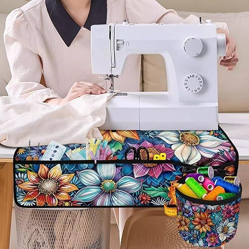Miniatura 200 de Estera de máquina de coser con flores brillantes y florales bohemias, reduce la vibración, antideslizante, organizador duradero